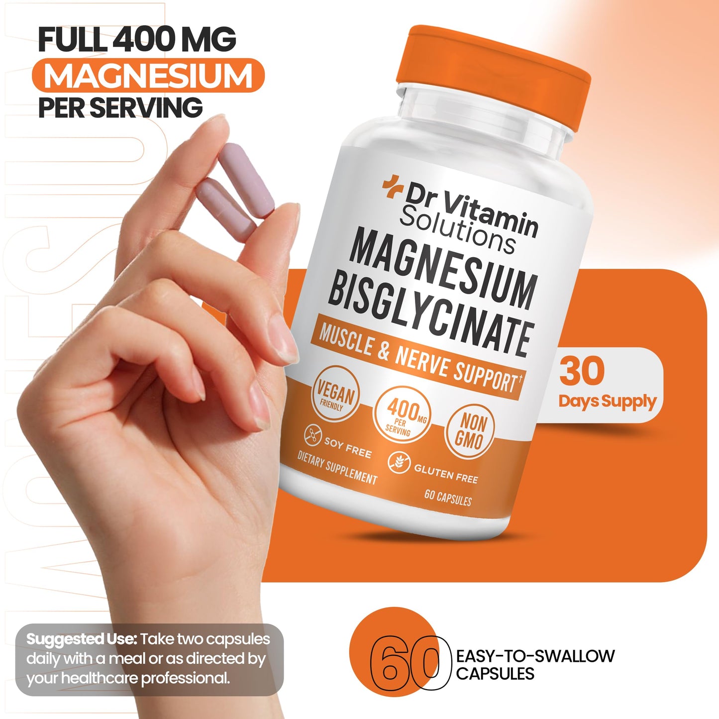 DR VITAMIN SOLUTIONS Magnesium Bisglycinate Chelate 400mg | High Absorption Albion® Chelated Magnesium Glycinate Supplement for Sleep, Muscle, Nerve Support | Stomach-Friendly 60 Vegan Capsules - Medaid International