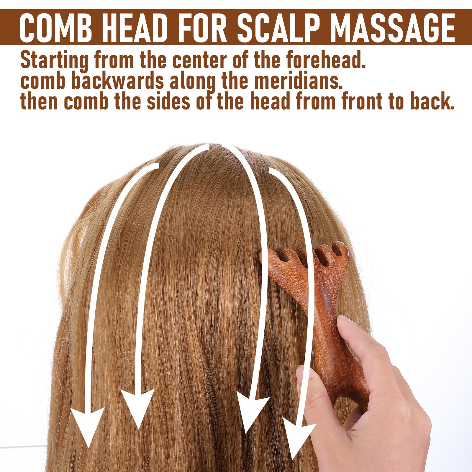 HJZHII Manual Scalp Massager, Wooden Scalp Massage 2 in 1 Sandalwood Gua Sha Massager Five Claw Gua Sha Comb Wood Head Scratcher for Women Men Meridian Comb for Head Neck Hands - Medaid International