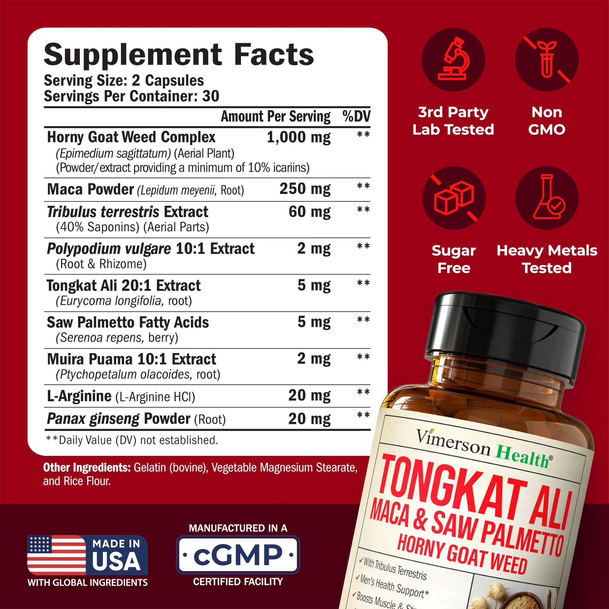 HornyGoatWeed for Men (1000mg per Serving) – Male Enhancing Supplement w/ Maca Root, Tongkat Ali, Saw Palmetto, Panax Ginseng, Tribulus Terrestris & L-Arginine for Energy, Drive & Strength - Medaid International