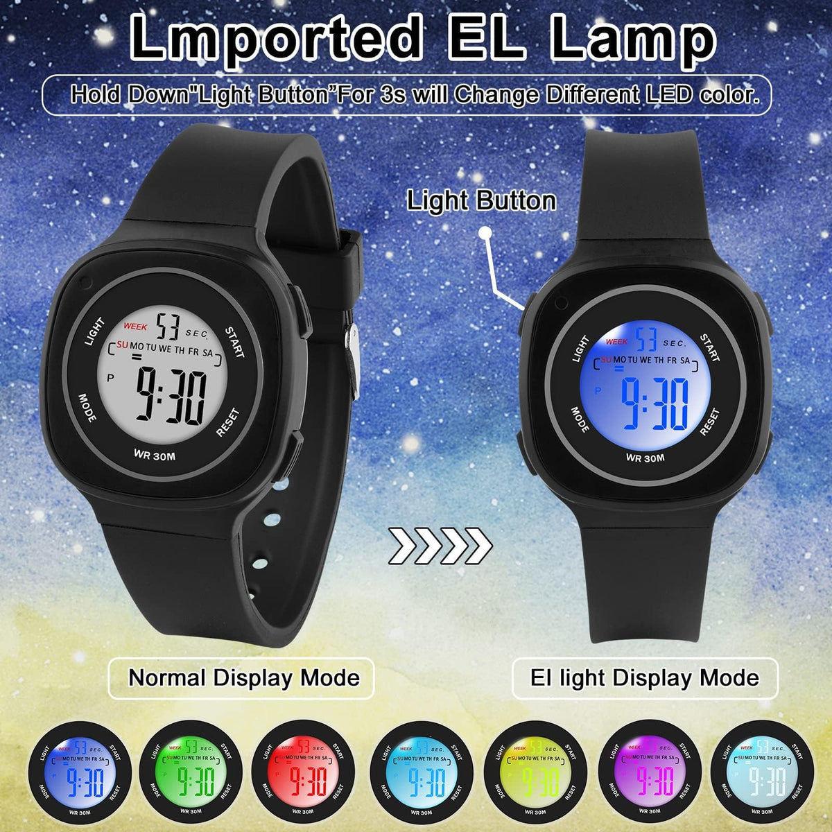 TERRIFI Kids Watches Digital for Girls Boys, Light Wristwatch for Child Waterproof Sport Outdoor Multifunctional Wrist Watches with Stopwatch Alarm for Ages 4-15