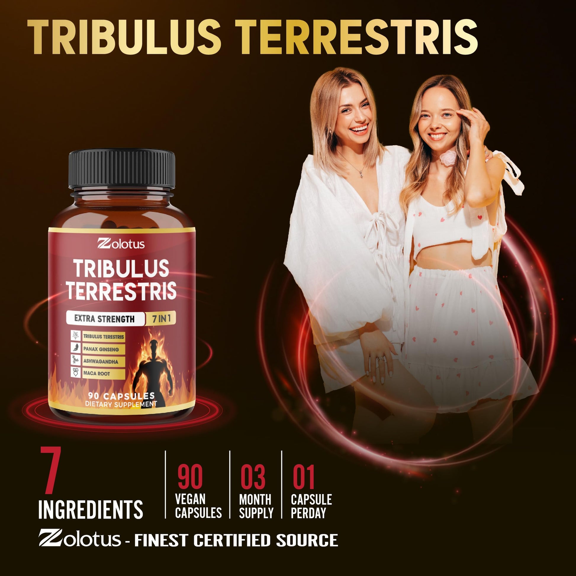 Tribulus Terrestris Capsules with Ashwagndha, Panax Ginseng, Saw Palmetto, Maca, Shilajit - 90 Capsules - 3 Months Supply - Medaid International