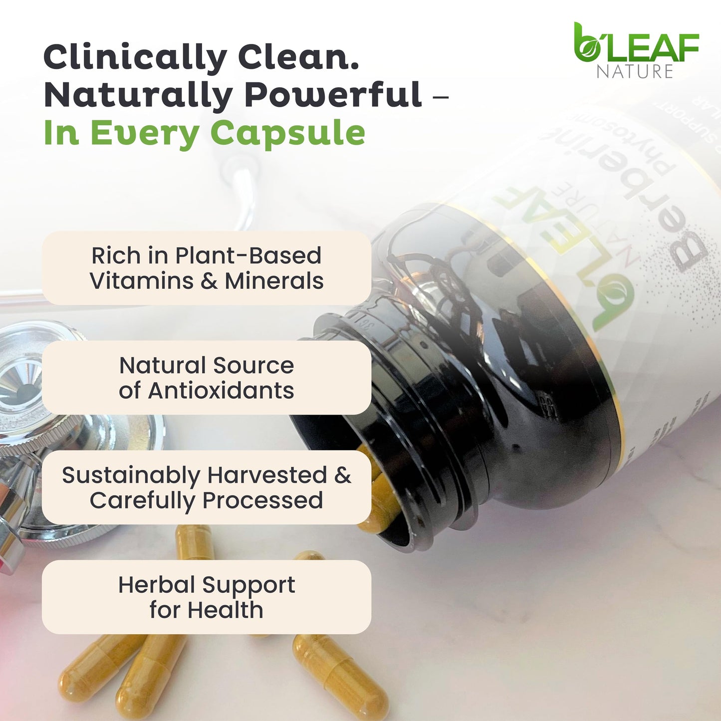 B’Leaf Nature Berberine Phytosome, 120 Capsules – 1100mg Berberine Supplement for Metabolic and Cardiovascular Support – Vegan, Gluten-Free, Non-GMO Berberine Phytosome Capsules for Immune Wellness - Medaid International