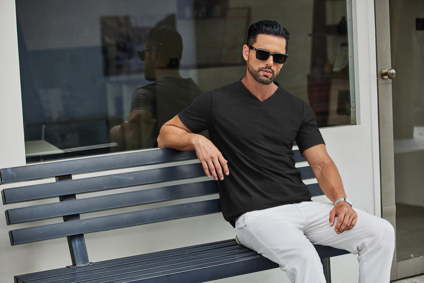 COOFANDY Men's T Shirts Short Sleeve Classic V Neck T-Shirt Casual Summer Basic Tee Shirt Black - Medaid International