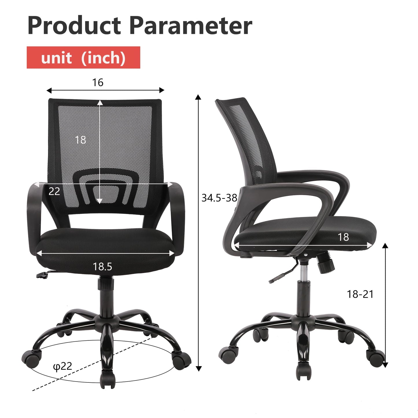 PayLessHere Office Computer Chair Ergonomic Cheap Desk Chair Adjustable Comfortable Mid Back Task Rolling Swivel with Lumbar Support for Home Office (Pack of 1, Black) - Medaid International