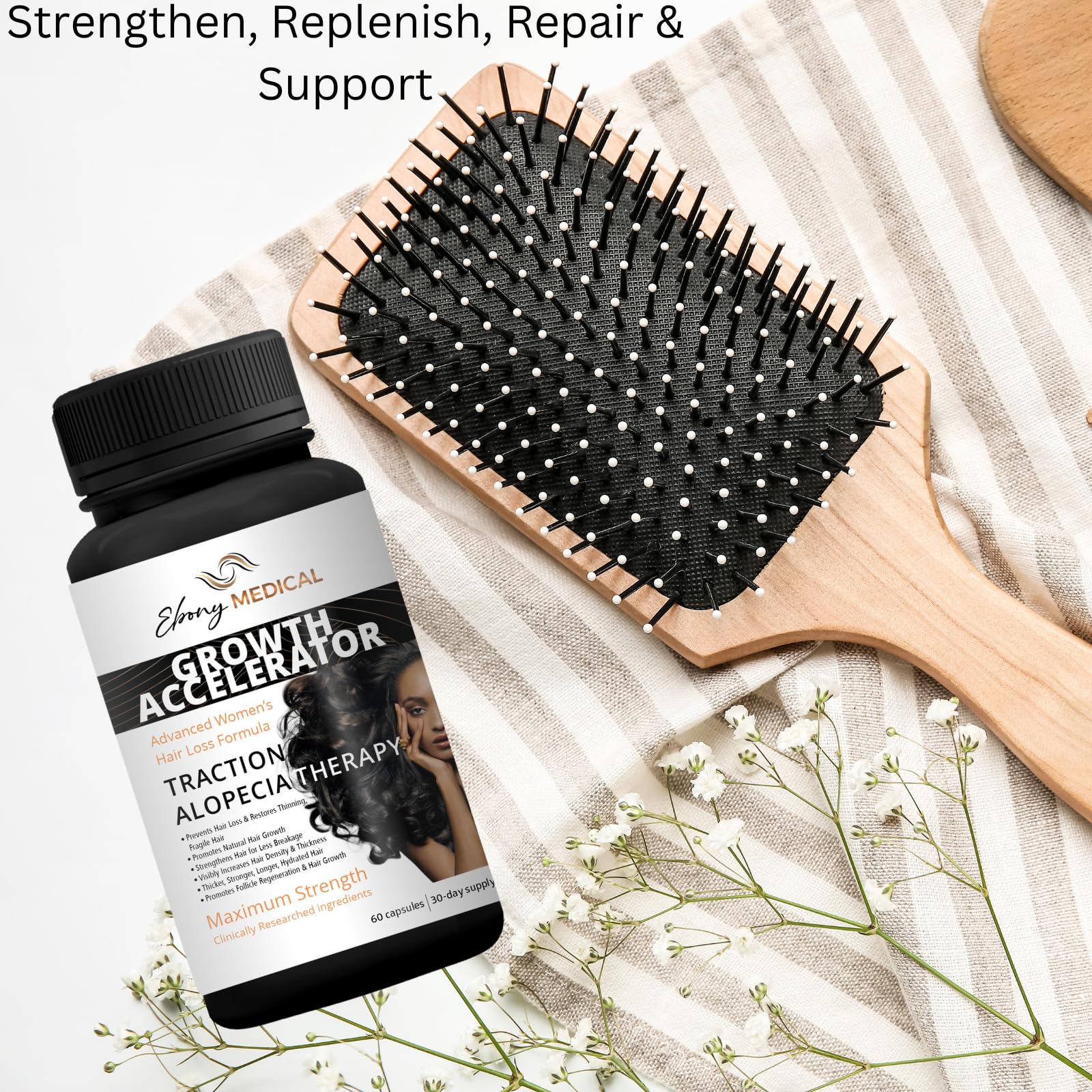 Ebony Medical Hair Regrowth Supplement for Women – Traction Alopecia & Thinning Hair Support – Follicle Repair, Stronger Hair Growth & Density – Keratin Boost, Natural Hair Vitamins – 30-Day Supply - Medaid International