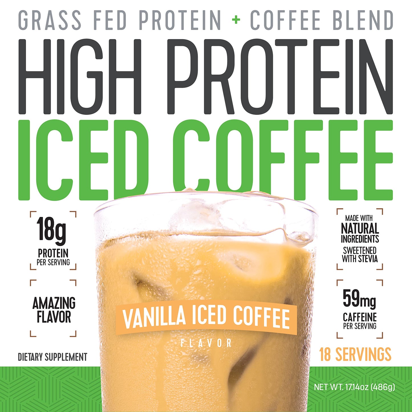 Iced Coffee, High Protein Coffee Keto Friendly, 18g of Protein, 2g Carbs, Natural Ingredients (18 Servings, Vanilla Latte) - Medaid International