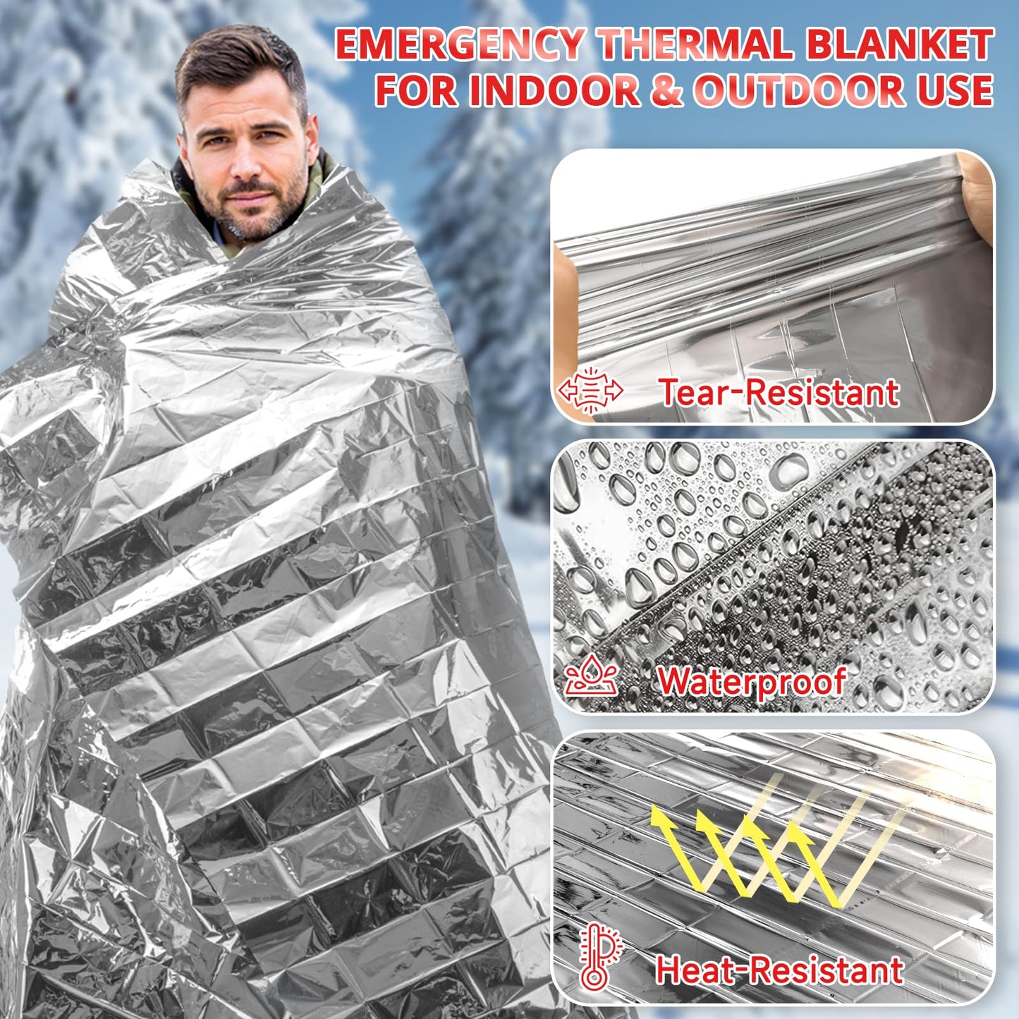SecuCaptain Survival Emergency Thermal Blankets: 30 Pack Extra Large 84” x63” Space Mylar Blanket Kit for Outdoor Cold Winter Camping Hiking Car Bug Out Bag or First Aid