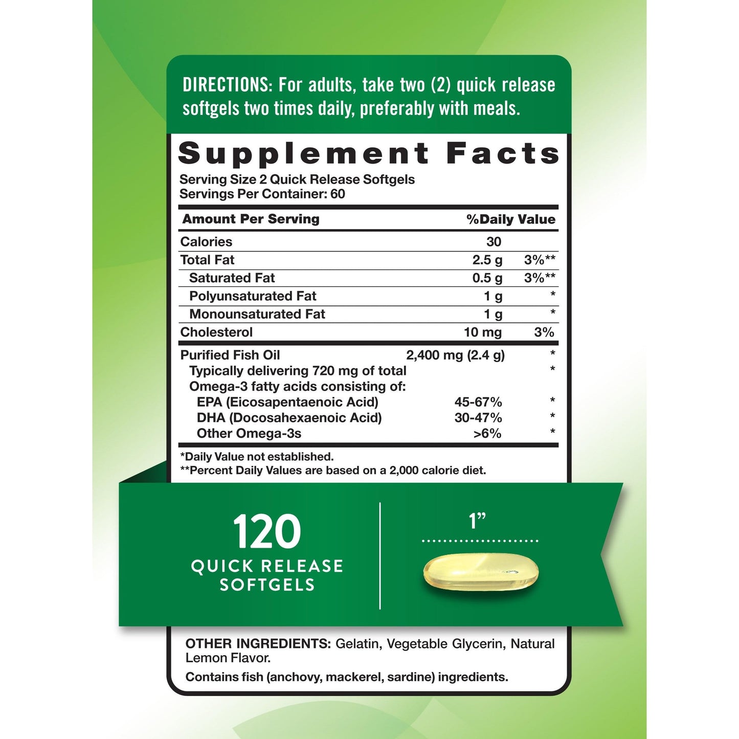 Nature's Truth Fish Oil 2400mg | 120 Quick Release Softgels | 720 mg Omega 3 | Burpless Lemon Flavor Pills | Non-GMO & Gluten Free Supplement - Medaid International
