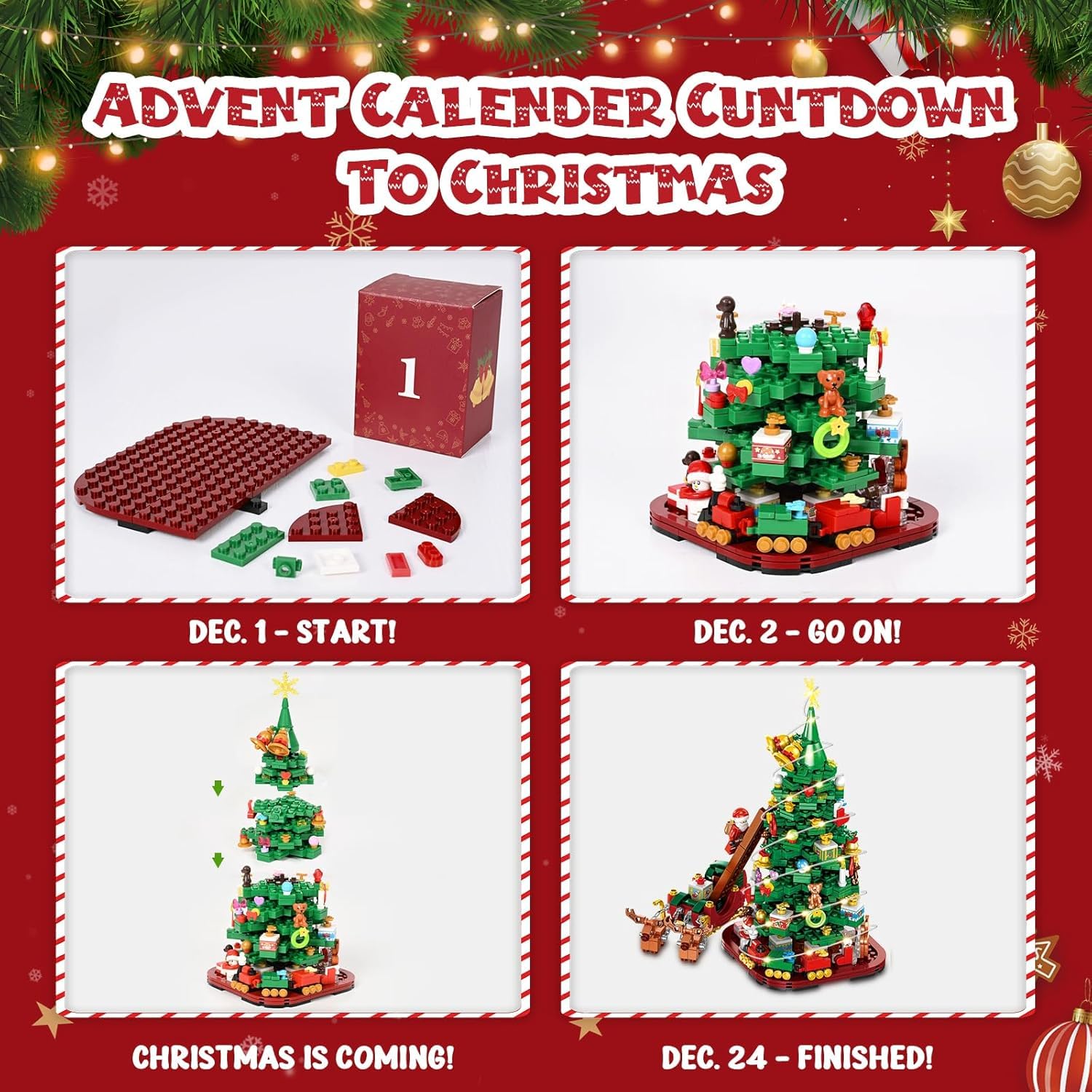 Siyaluens Advent Calendar 2025 - Christmas Tree Building Block Set, 1011 Pieces Christmas Santa Claus Moose Toy Decorations Building Kits for Adults Teen Girls Boys Countdown Calendar Gifts - Medaid International