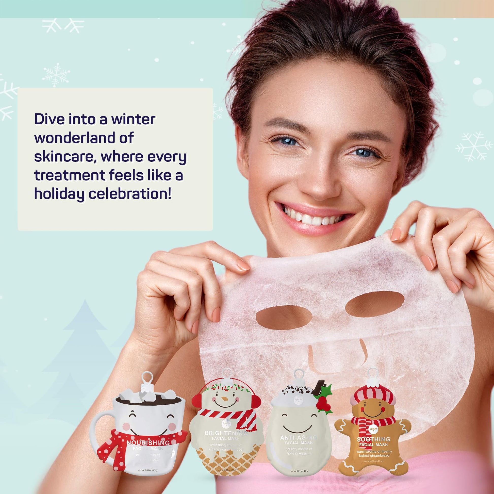 SpaLife Beauty Holiday Treats Christmas Face Mask Bundle | Korean Facial Mask | Hydrating, Soothing and Moisturizing Sheet Mask Set | Stocking Stuffers for Women | Bulk Christmas Gifts | 12 Pack - Medaid International