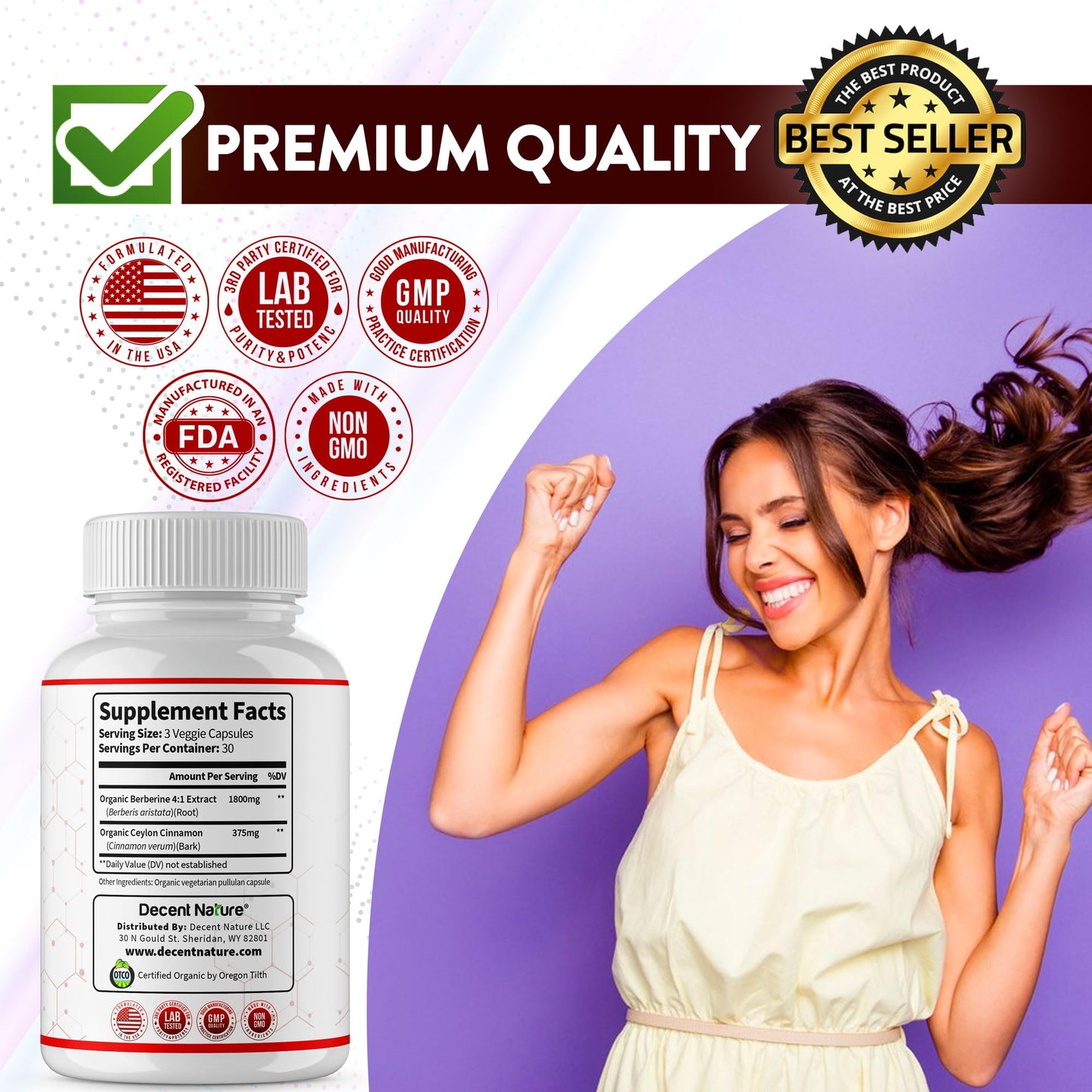 Organic Berberine with Ceylon Cinnamon 2175mg - Premium berberine supplement high purity extract USDA Organic, support immune system, Berberine Plus Complex, Non-GMO Vegan for Men Women 90 Capsules - Medaid International