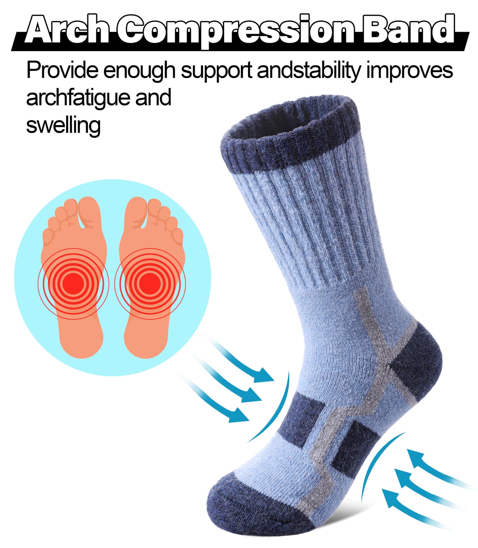 NOCIN COLOR Kids Merino Wool Hiking Socks Boys Girls Toddlers Thermal Winter Warm Boot Thick Cushion Socks 6 Pairs （6 Pairs Mix Color C，8-12 Years） - Medaid International