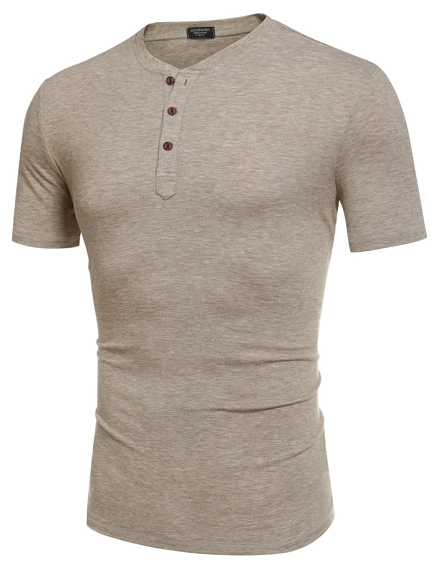 COOFANDY Men's Short Sleeve Henley Shirts Basic Tee Summer Solid Button T Shirts Lightweight Shirts Khaki - Medaid International