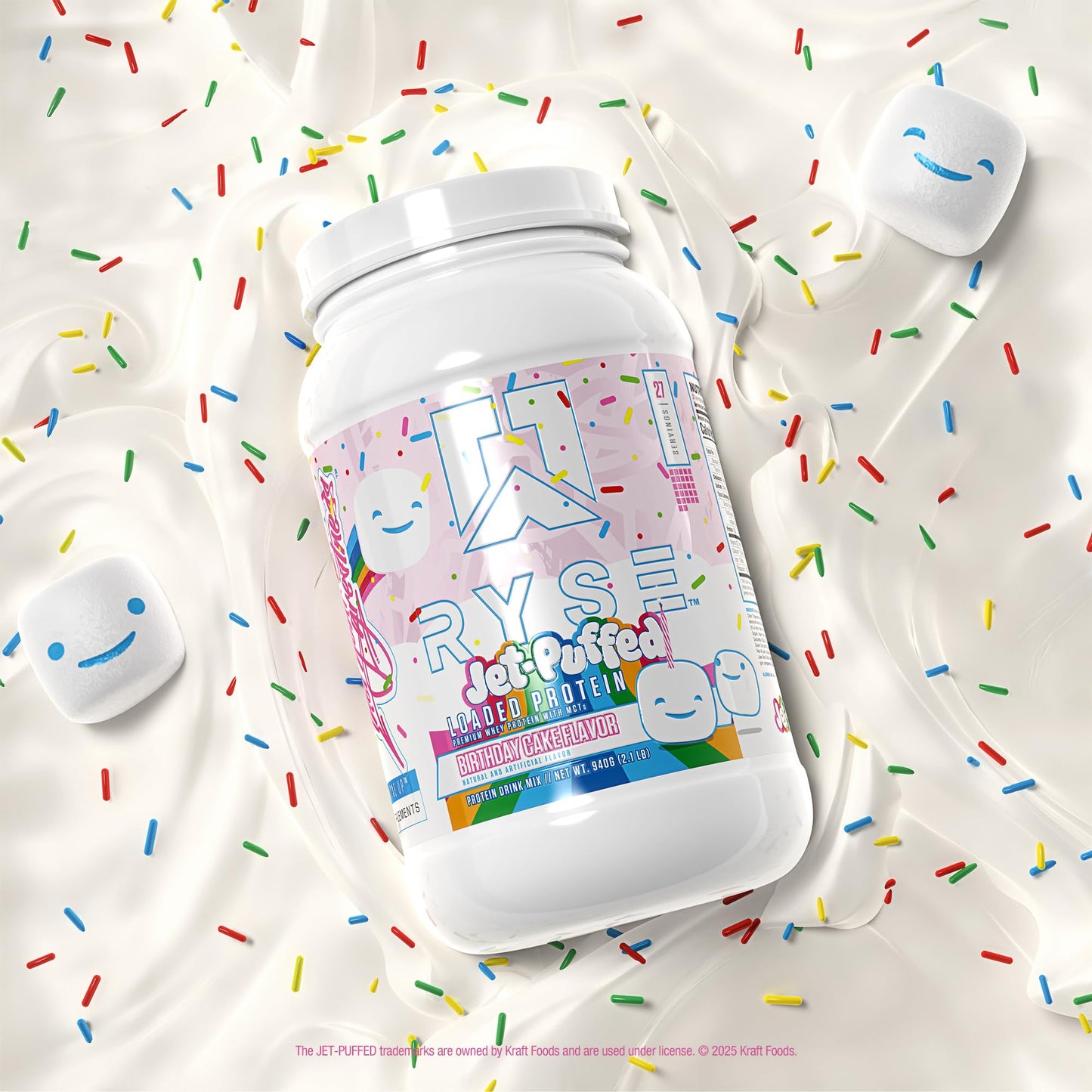 RYSE Loaded Protein Powder - Jet-Puffed Birthday Cake - 25g Whey Protein Isolate & Concentrate with Prebiotic Fiber & MCTs - Low Carb, Low Sugar, Digestive-Friendly - 27 Servings / 2 lb Tub - Medaid International