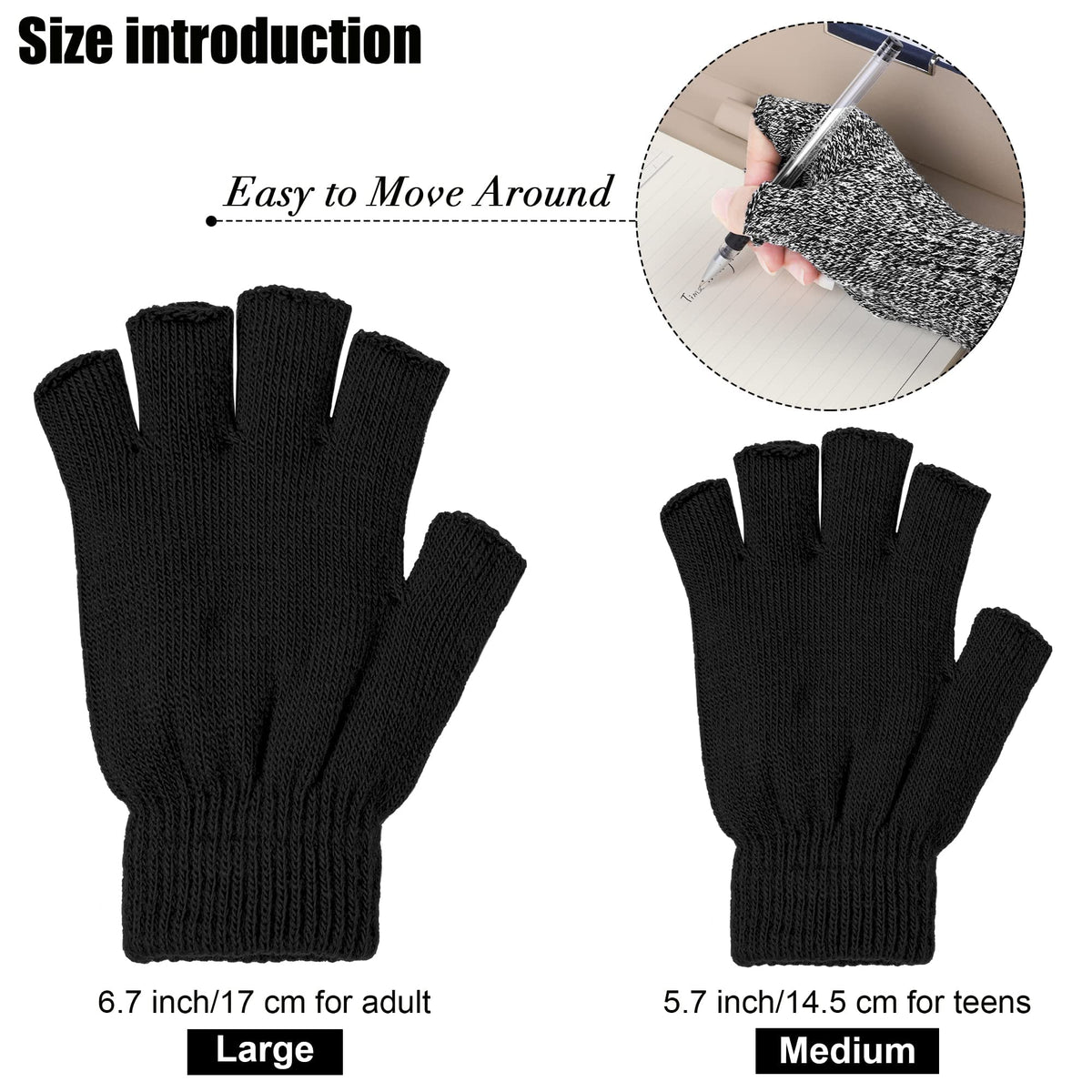 TERRIFI 2 Pairs Unisex Warm Half Finger Gloves Winter Fingerless Gloves, L for Adults
