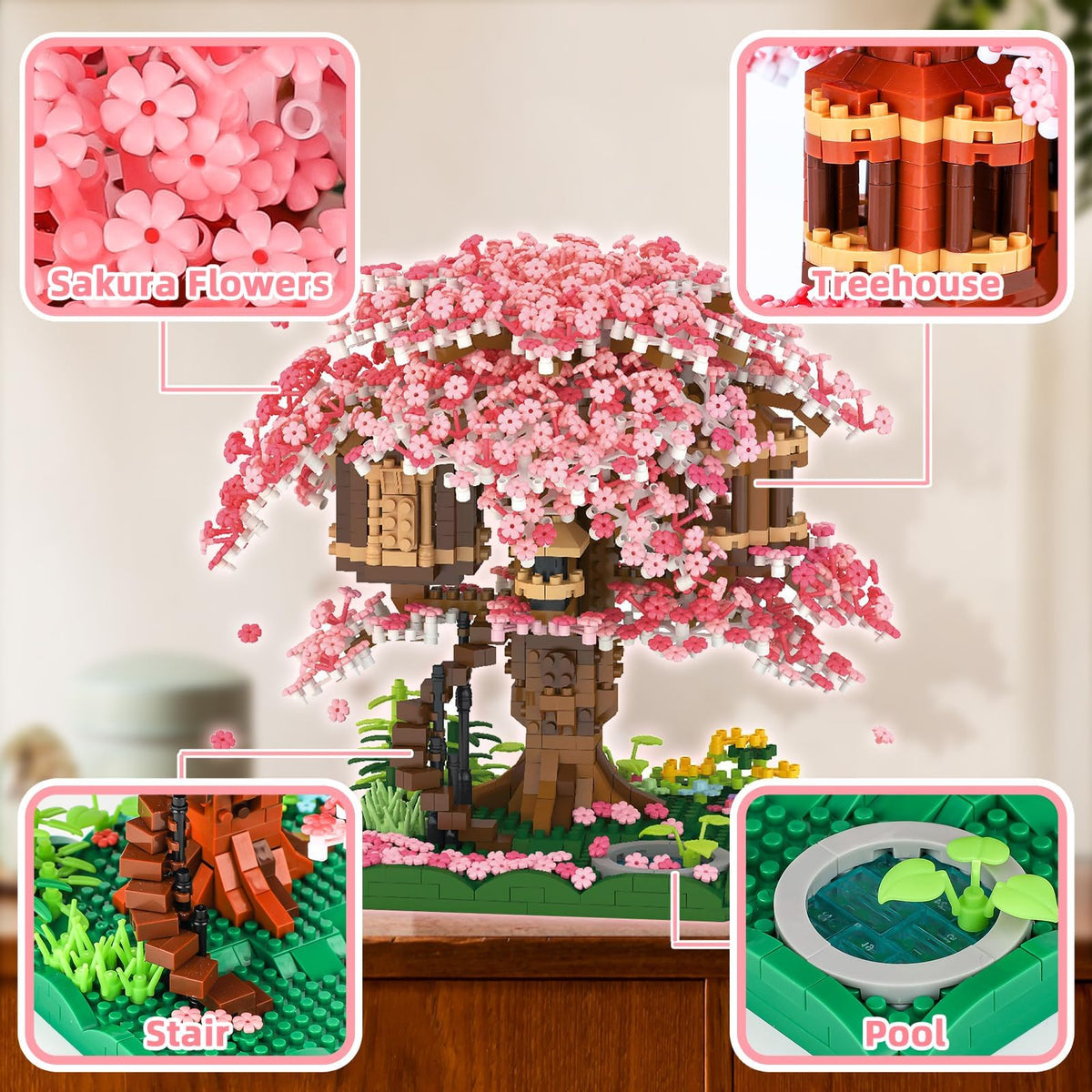 KASTWAVE Cherry Blossom Bonsai Tree Building Set, Japanese Sakura Tree House Model Sets for Adults, 2028Pcs Mini Micro Bricks Collectible Creative Gift for Teens Girls 14+