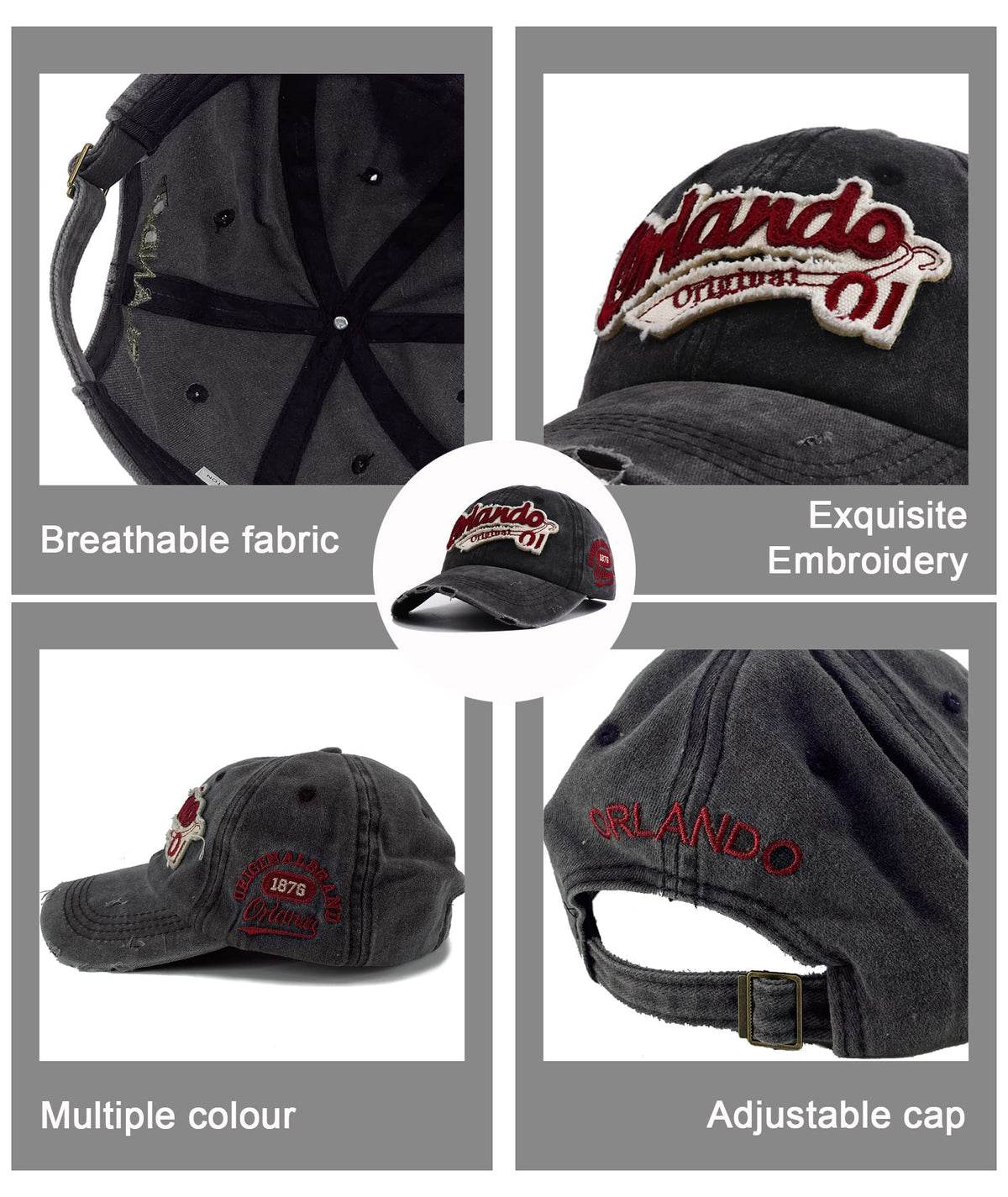 TERRIFI Baseball Cap Mens, Vintage Baseball Trucker Hat, Cotton Embroidered Snapback Cap, Unisex Snapback Outdoor Adjustable Sports Cap(Grey)