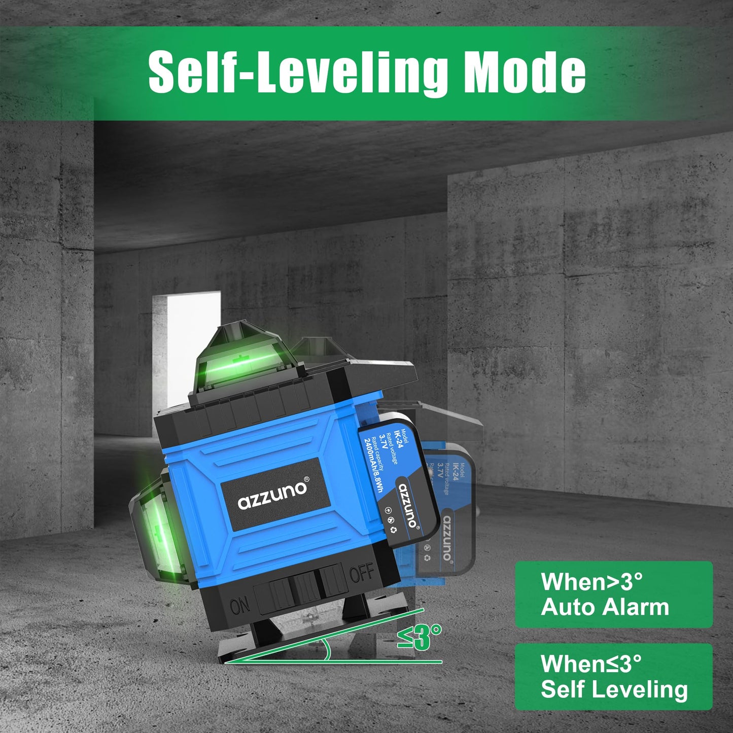 AZZUNO Laser Level 360 Self Leveling Green Beam with LCD Screen, 4x360 lazer leveler tool, Rechargeable Battery & Magnetic Base - Ideal for Construction, Tiling, Tool Gift - Medaid International