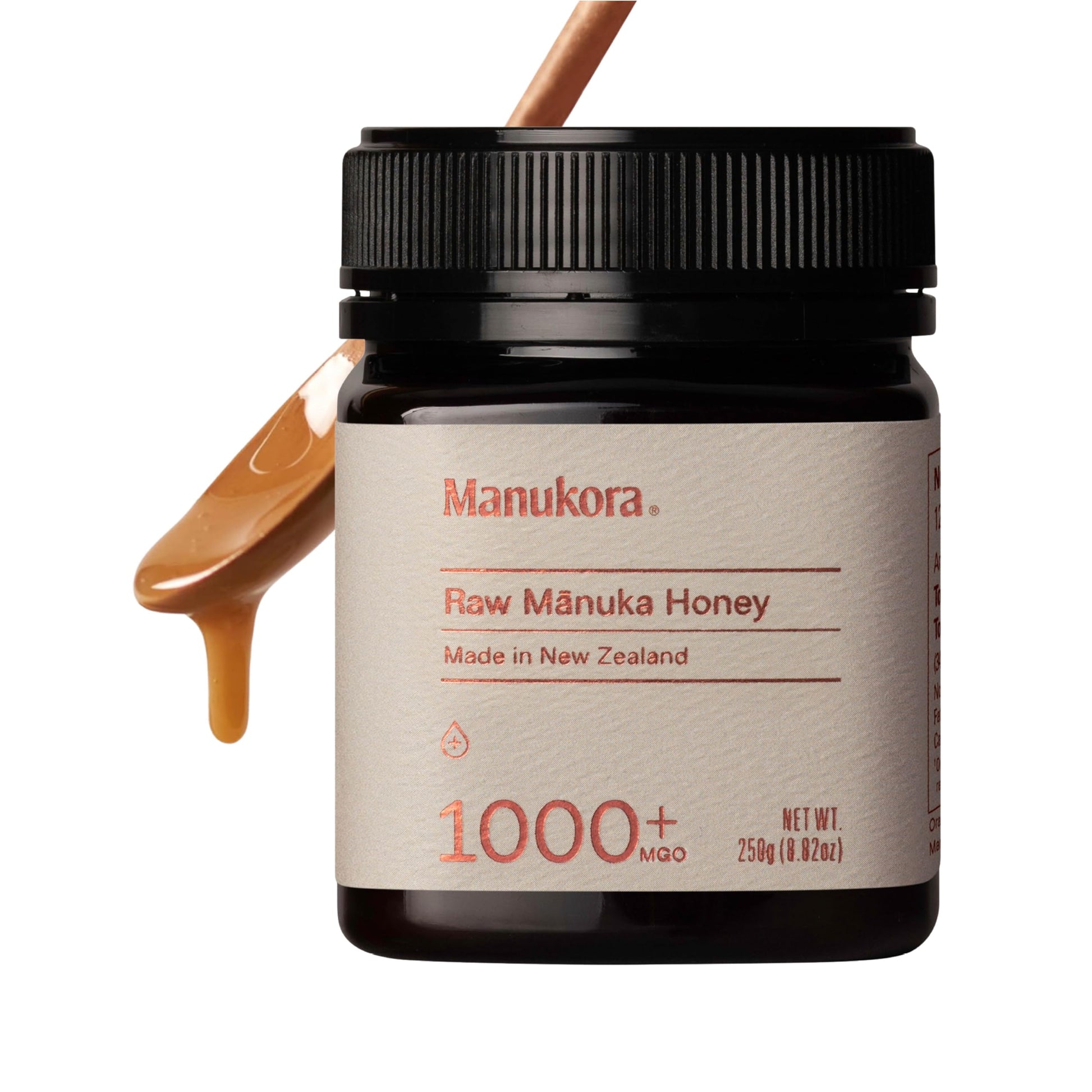 Manukora Raw Manuka New Zealand Honey MGO 1000+, Non-GMO, Monofloral, 3rd-Party Tested, Glyphosate Residue Free Certified, 2000+ Natural Compounds, Traceable Hive-to-Hand, Digestive & Immune Support – 250g - Medaid International