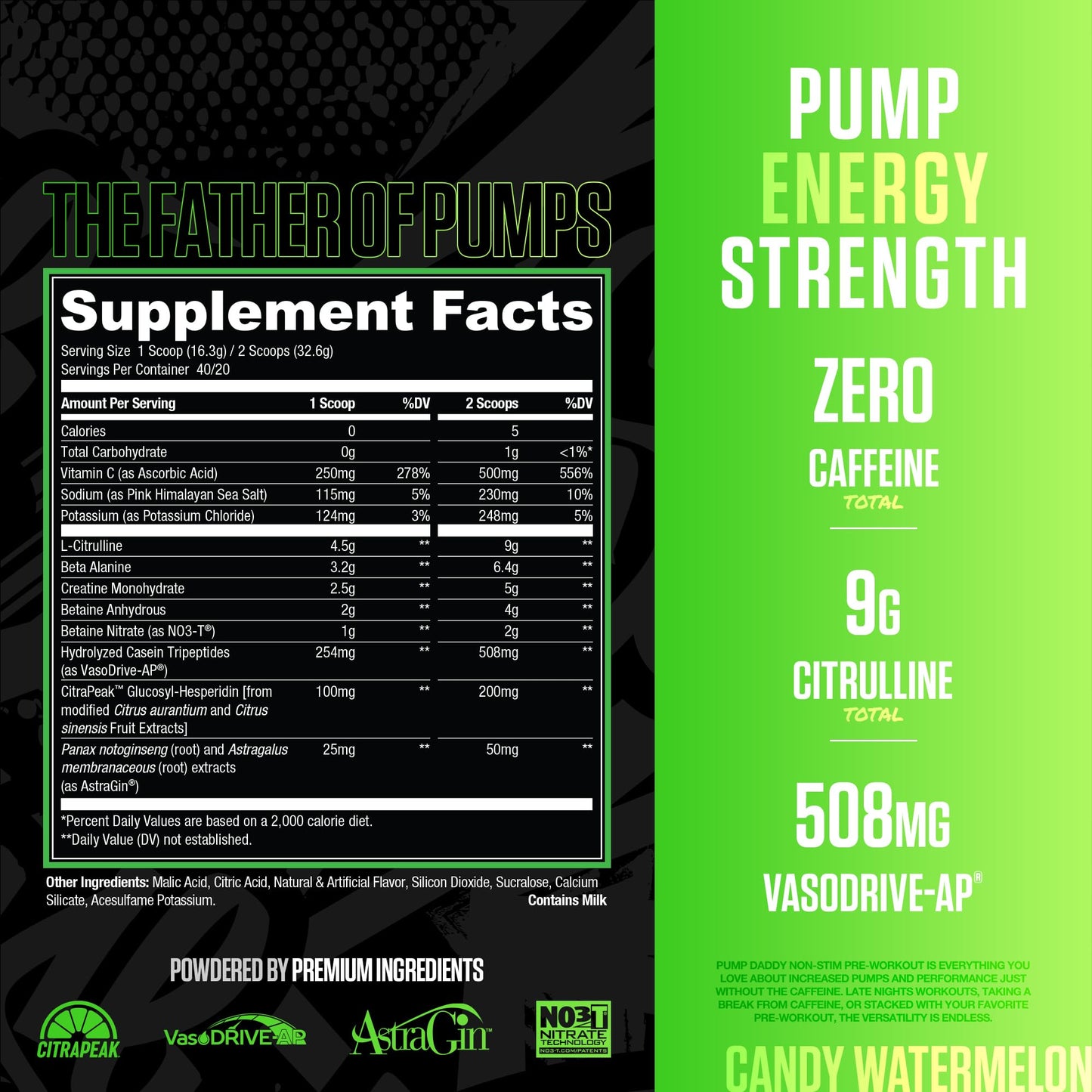 RYSE Pump Daddy V2 Pre Workout Powder - Noel Deyzel Signature - Candy Watermelon - Non-Stim Supplement with Citrulline, Creatine and Beta Alanine for Pumps, Endurance and Strength - 40 Servings - Medaid International