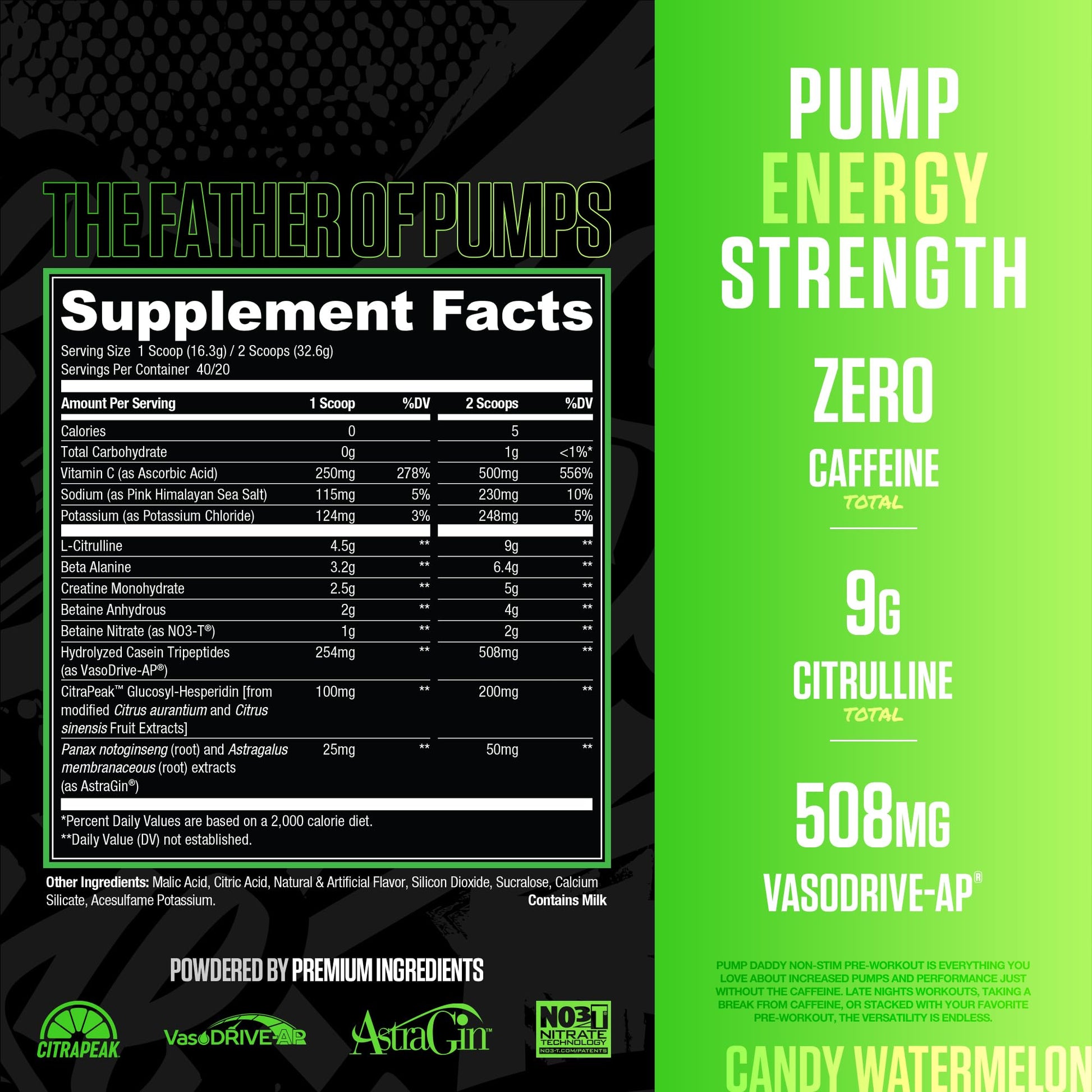 RYSE Pump Daddy V2 Pre Workout Powder - Noel Deyzel Signature - Candy Watermelon - Non-Stim Supplement with Citrulline, Creatine and Beta Alanine for Pumps, Endurance and Strength - 40 Servings - Medaid International
