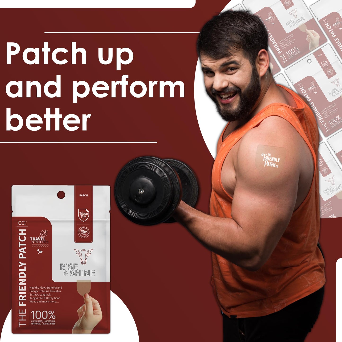 The Friendly Patch Rise & Shine – Stamina strength performance Patches for Men with Tongkat Ali-Longjack, Horny Goat Weed, Tribulus Terrestris, Black Maca extra strength for Men & Women 8-Pack - Medaid International
