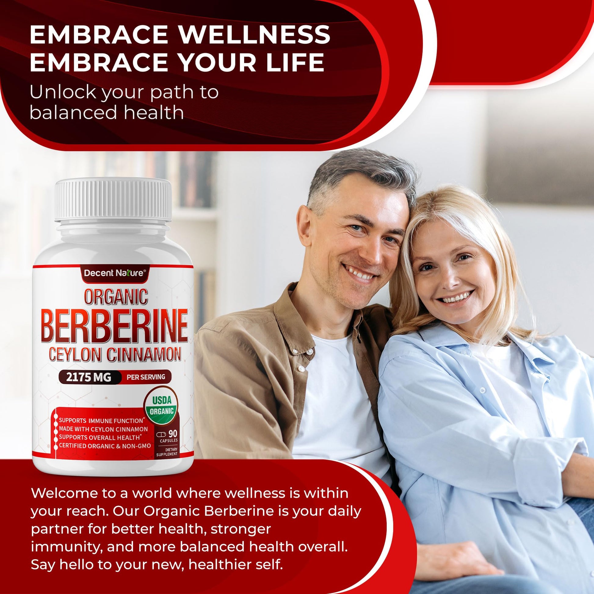 Organic Berberine with Ceylon Cinnamon 2175mg - Premium berberine supplement high purity extract USDA Organic, support immune system, Berberine Plus Complex, Non-GMO Vegan for Men Women 90 Capsules - Medaid International