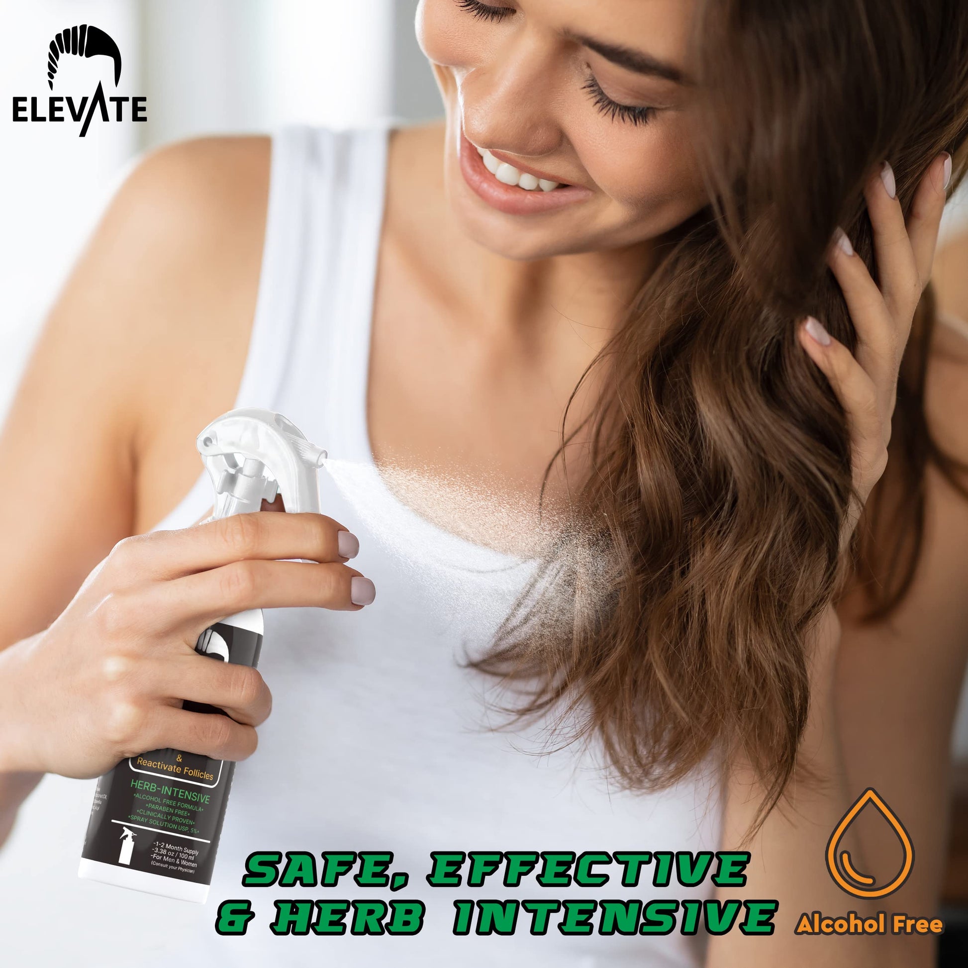 ELEVATE 5% Minoxidil Hair Growth Spray - Alcohol Free Non Oily Formula Extra Strength Professional Treatment for Hair Loss/Regrowth - Stimulate Hair Follicles for Men & Women - 1 Month Supply - Medaid International