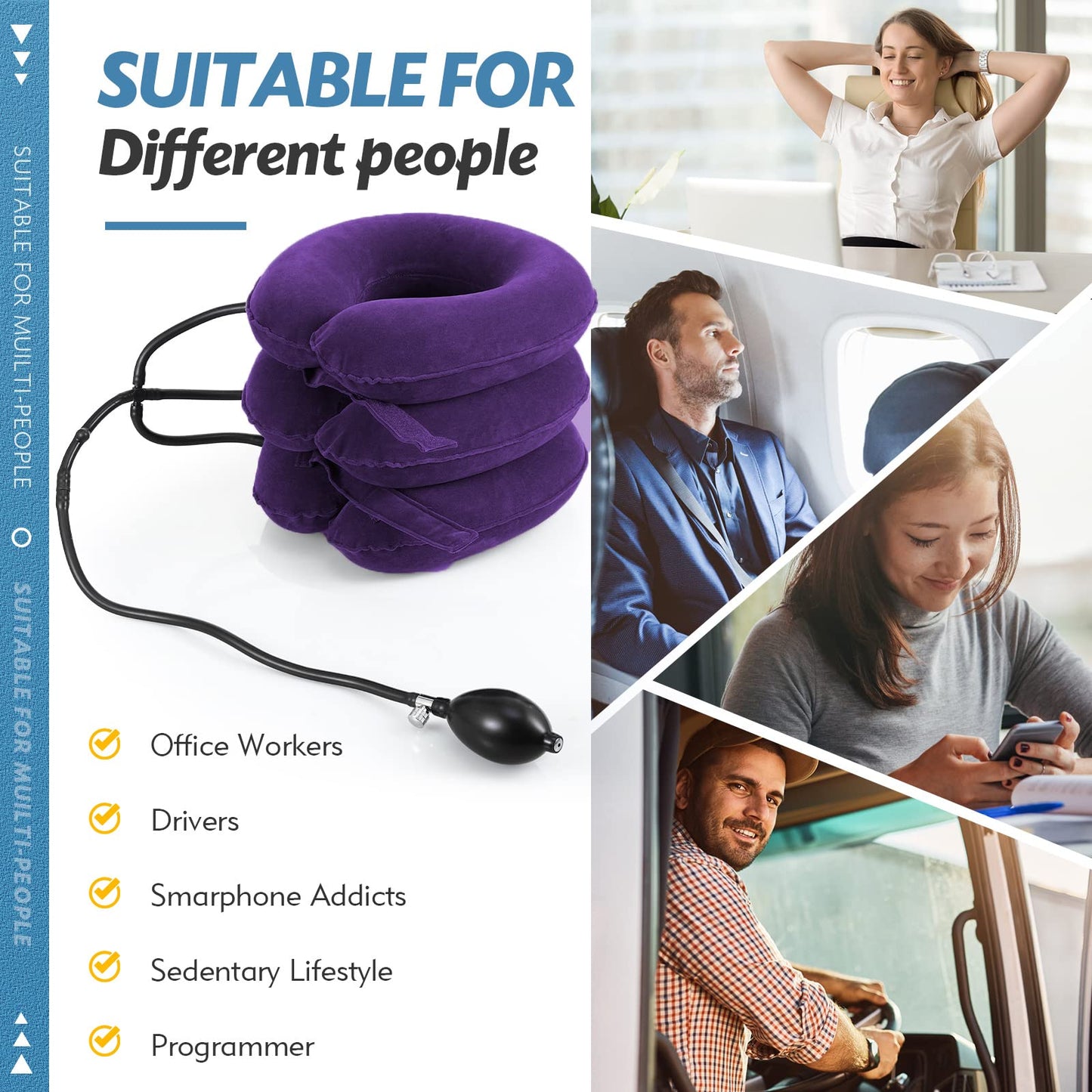 Jaximy Neck Stretcher for Neck Pain Relief, Cervical Traction Device, Neck Traction Device, Adjustable Inflatable Neck Brace & Cervical Neck Traction Device Home Use Decompression(Purple) - Medaid International