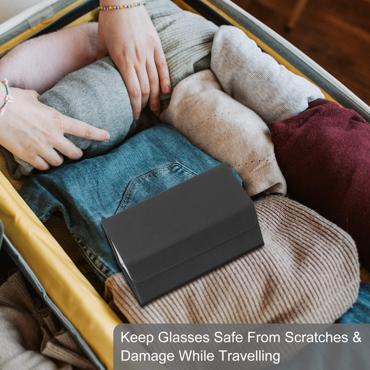 KASTWAVE Leather Sunglasses Organizer Case- Men and Women Holder for Multiple Sunglasses Storage During Travel - Hard Shell Hanging Wall Eyeglasses Storage(2 Slots Black)