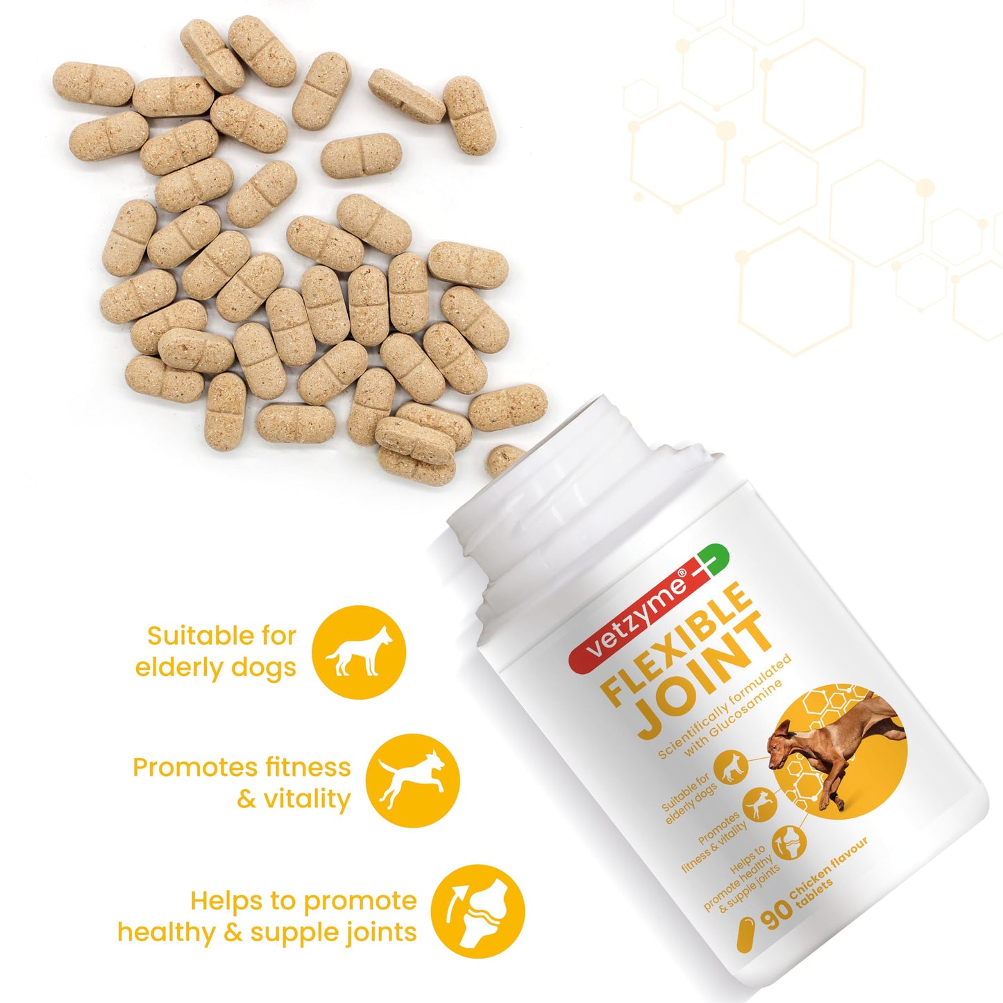 Vetzyme Flexible Joint Tablets with Glucosamine, 90 Tablets - Medaid International