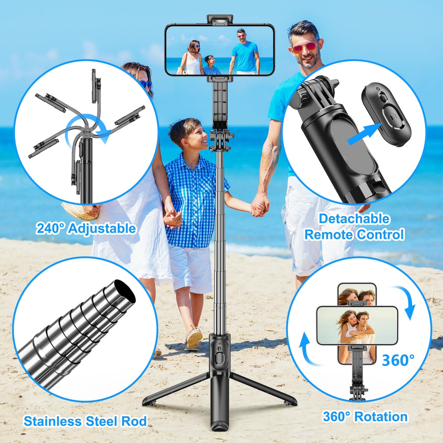 SelfieShow Selfie Stick, Extendable Selfie Stick Tripod with Wireless Remote and Tripod Stand, Portable, Lightweight, Compatible with iPhone 15 14 13 12 Pro Xs Max X 8Plus, Samsung Smartphone and More - Medaid International