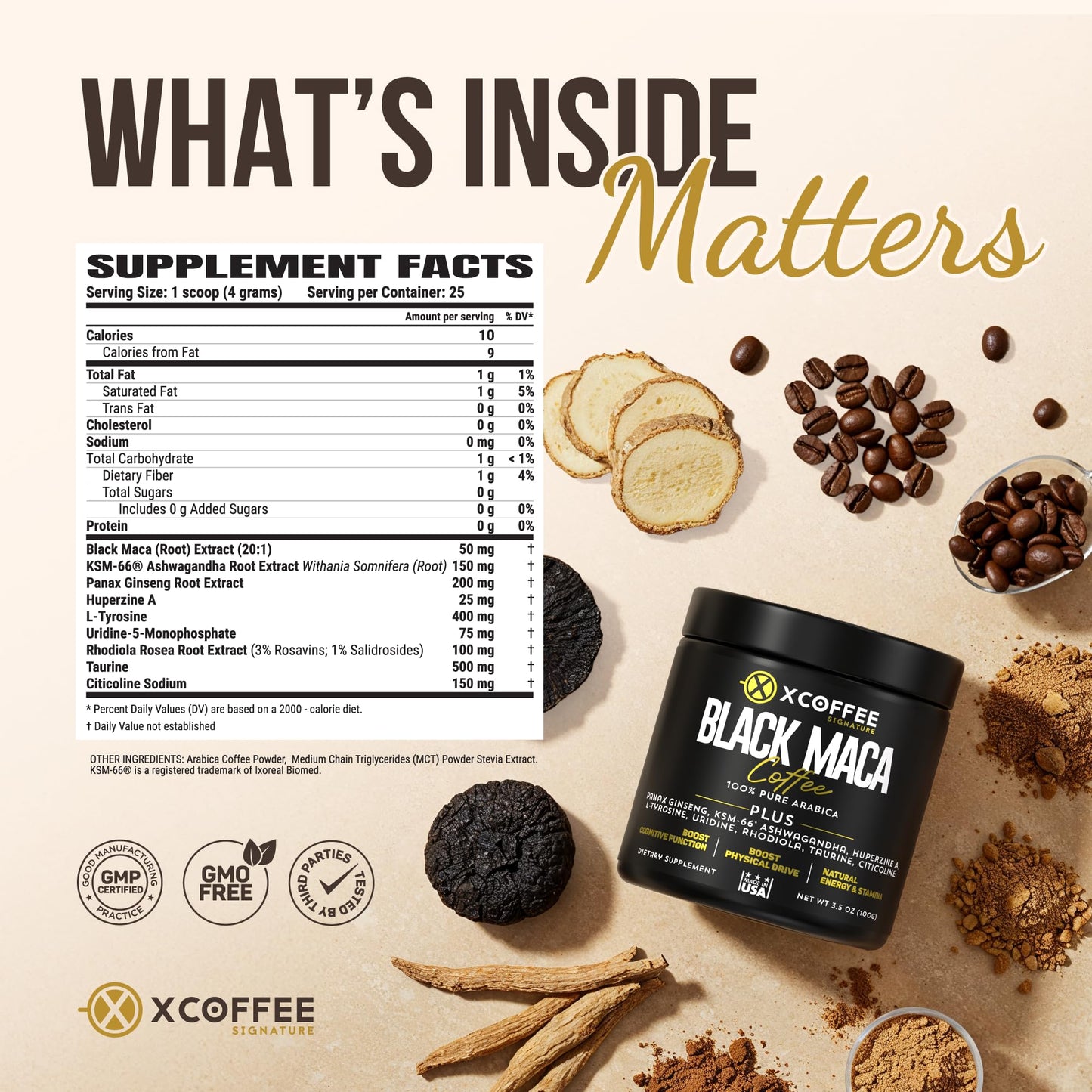 X COFFEE Instant Black Maca Coffee for Men and Women – Maca Coffee Powder - Instant Coffee Blend with Maca Root, Ashwagandha, Ginseng, Huperzine A, Rhodiola, Taurine, Uridine, Citicoline & L-Tyrosine - Medaid International