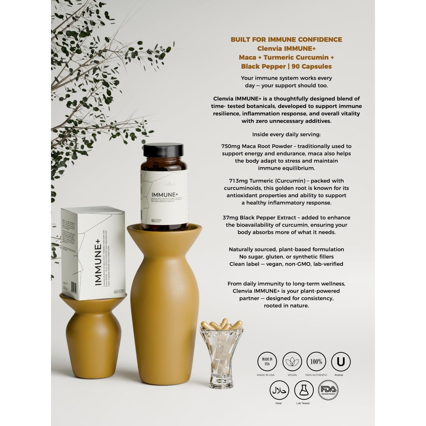 Immune Support Supplement – Advanced Herbal Blend with Turmeric, Maca Root & Black Pepper – Daily Wellness Formula – 90 Vegan Capsules – Made in USA - Medaid International