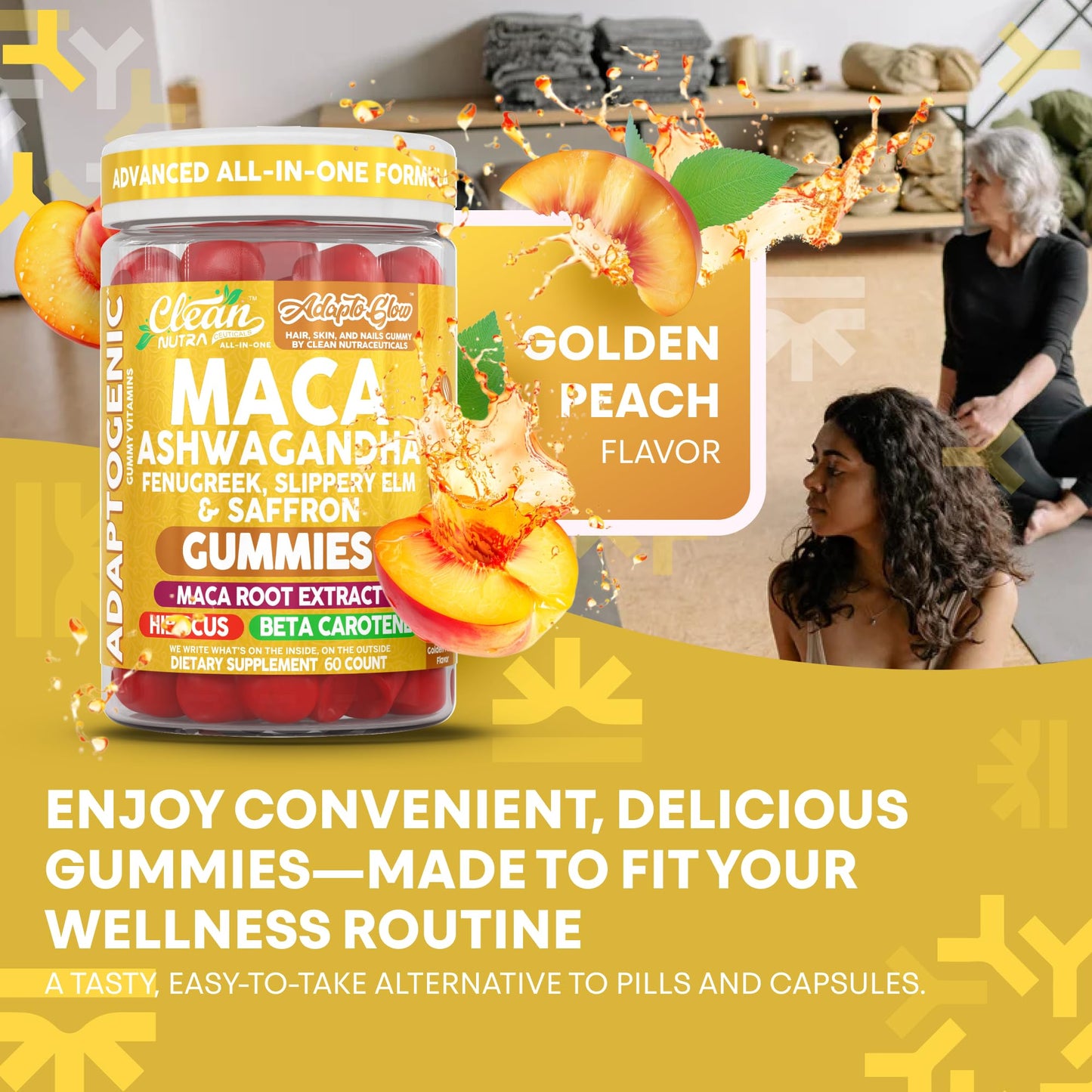 Clean Nutra Maca Root Gummies Ashwagandha Fenugreek Slippery Elm Saffron Hibiscus Beta Carotene Vitamin A for Women Macaroot Extract 60 Gummies Vegan Adaptogen Supplement Gummy Non GMO - Medaid International