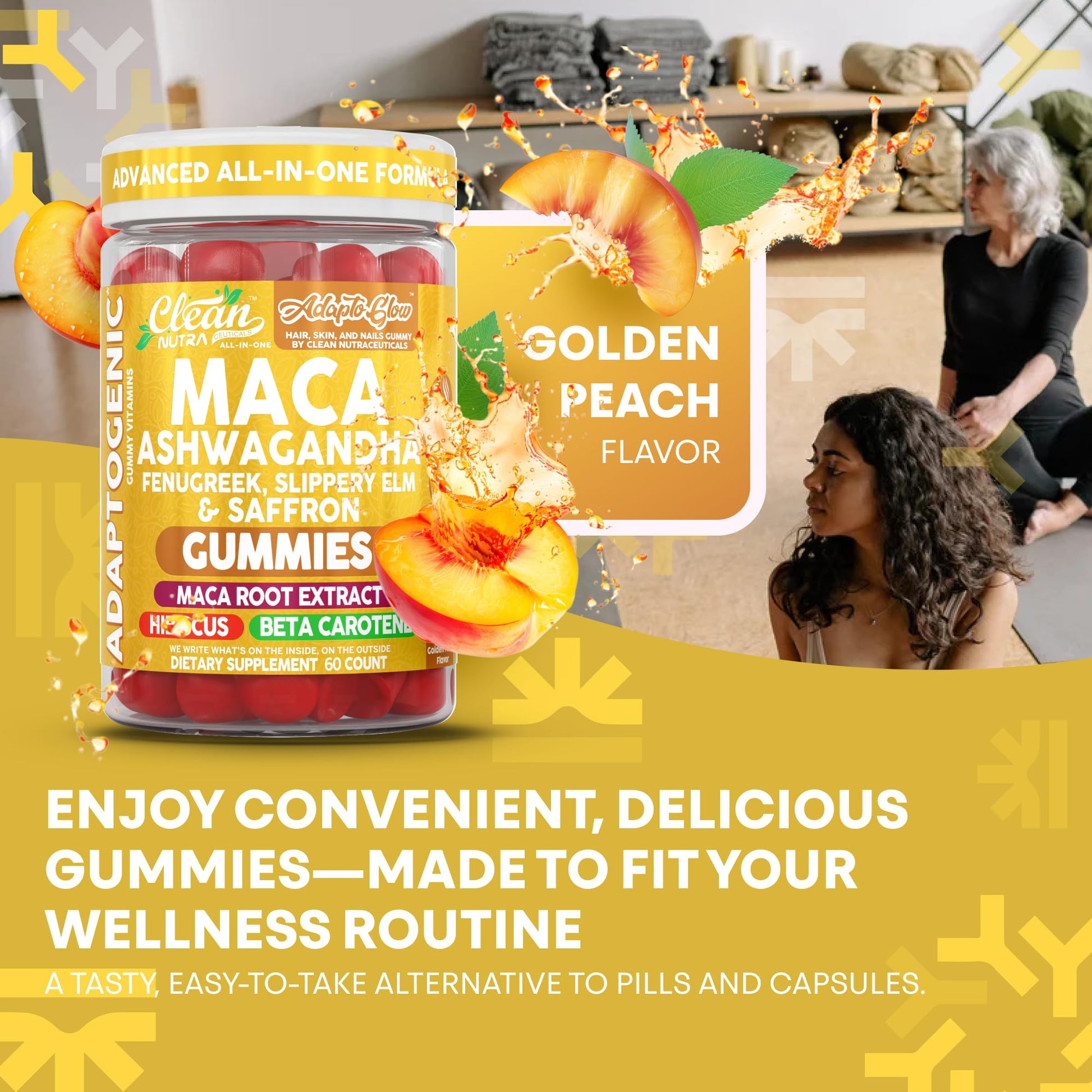 Clean Nutra Maca Root Gummies Ashwagandha Fenugreek Slippery Elm Saffron Hibiscus Beta Carotene Vitamin A for Women Macaroot Extract 60 Gummies Vegan Adaptogen Supplement Gummy Non GMO - Medaid International