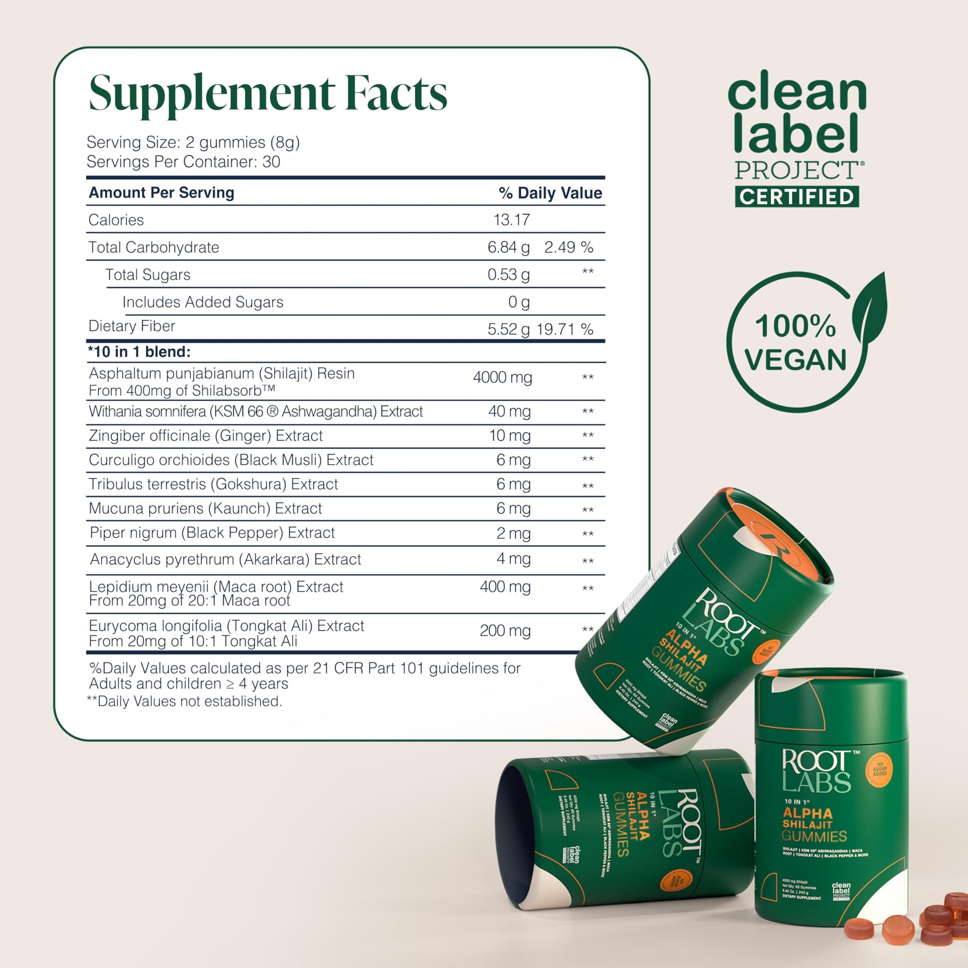 ROOT LABS 10-in-1 Alpha Shilajit Gummies | 4000 mg Pure Himalayan Shilajit, Tongkat Ali, Maca Root, 75% Fulvic Acid | ShilAbsorb Bioavailability Tech | Sugar-Free Vegan, 85+ Trace Minerals | 60 Pack - Medaid International