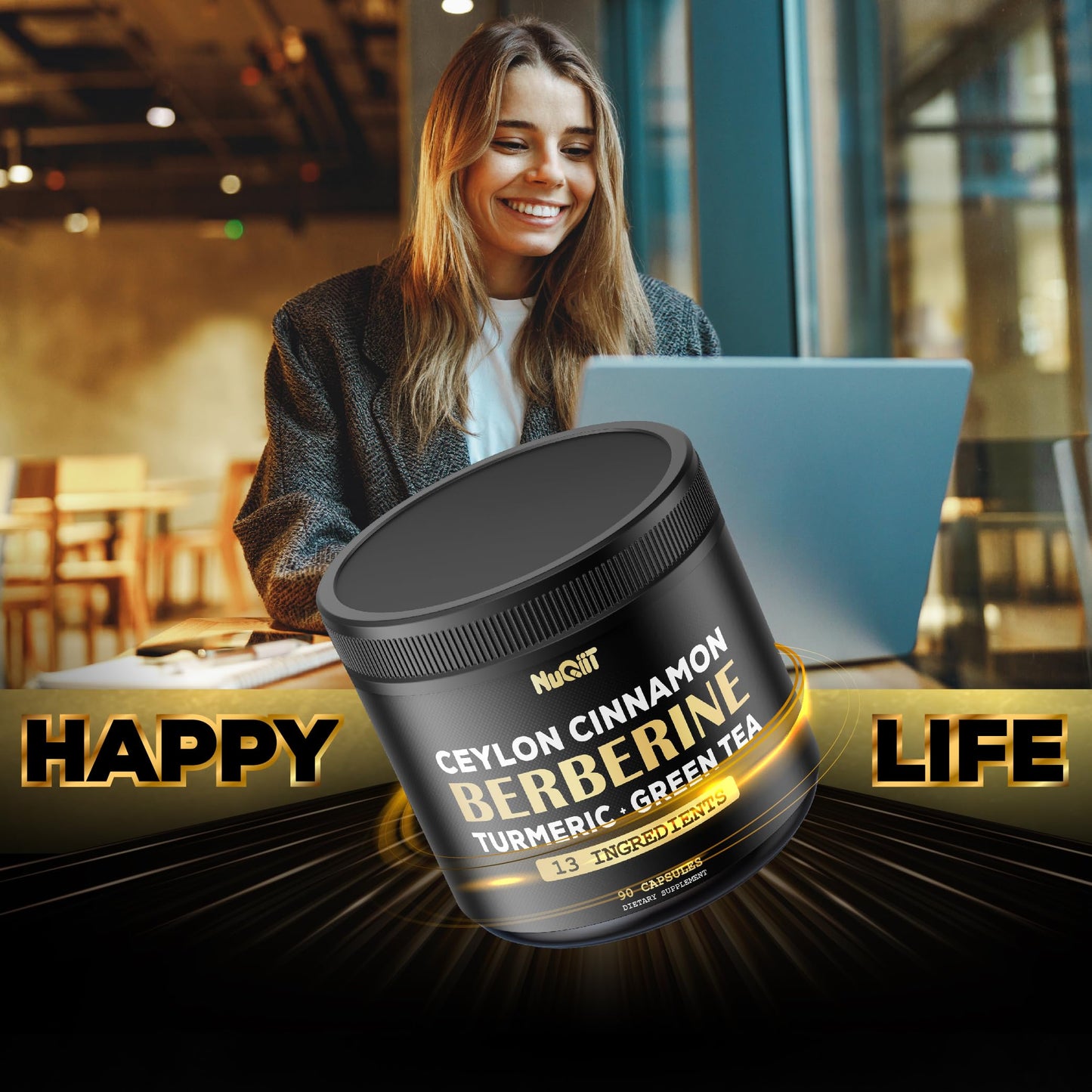 Berberine Supplement. Added Turmeric Curcumin, Green Tea & More - Support Heart Health, Body Management & Immune System - 90 Capsules for 3 Month Supply - Medaid International