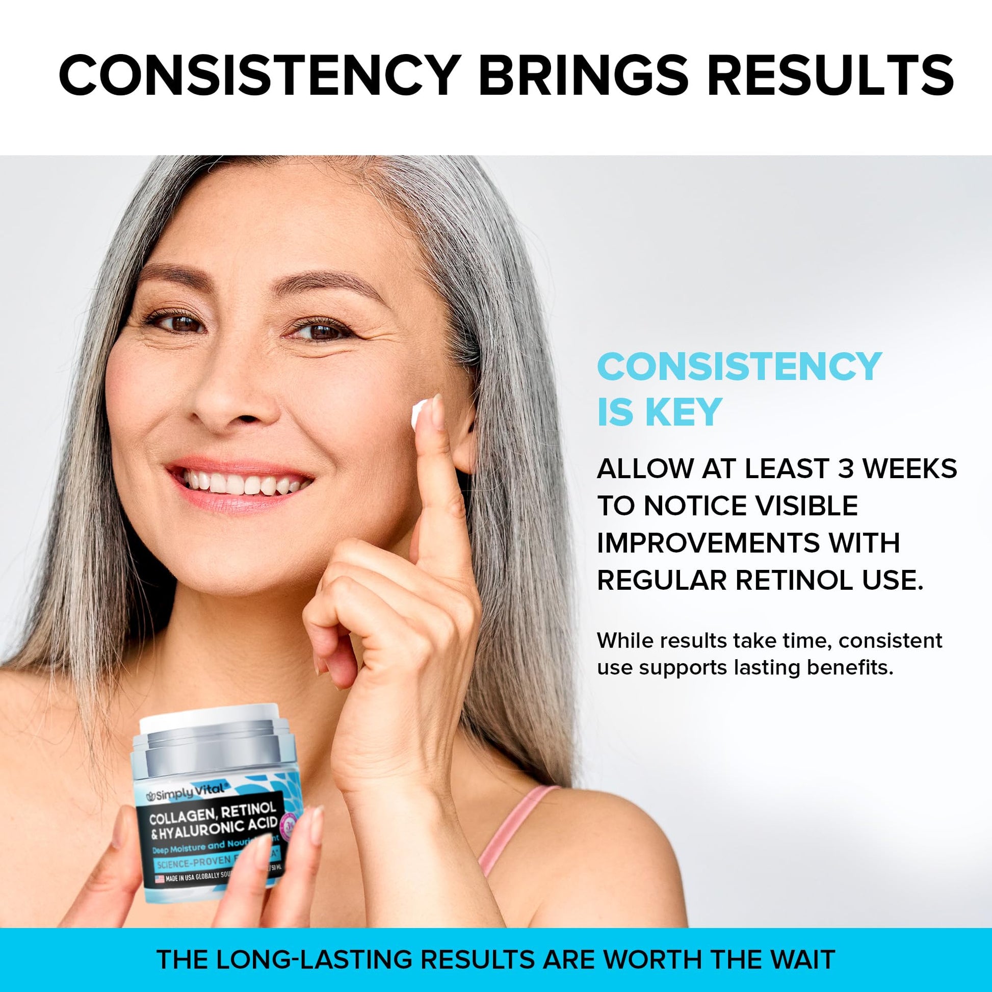 SimplyVital Collagen, Retinol & Hyaluronic Acid Cream - Anti-Aging Face Moisturizer for Face, Firming Skin Care Neck & Décolleté - Made in USA, Daily Moisturizer Face Cream Day & Night - 1.7 fl.oz. - Medaid International