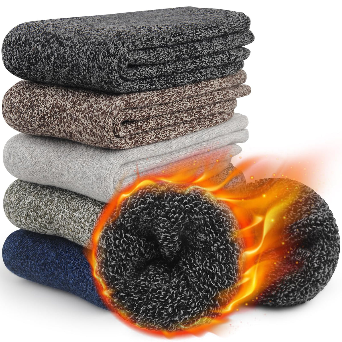 KASTWAVE Thick Wool Socks for Mens, Size 36-47 (7-12), Warm Winter Soft Thermal Socks, Cozy Winter Socks for Mens Gifts (5 Pairs)