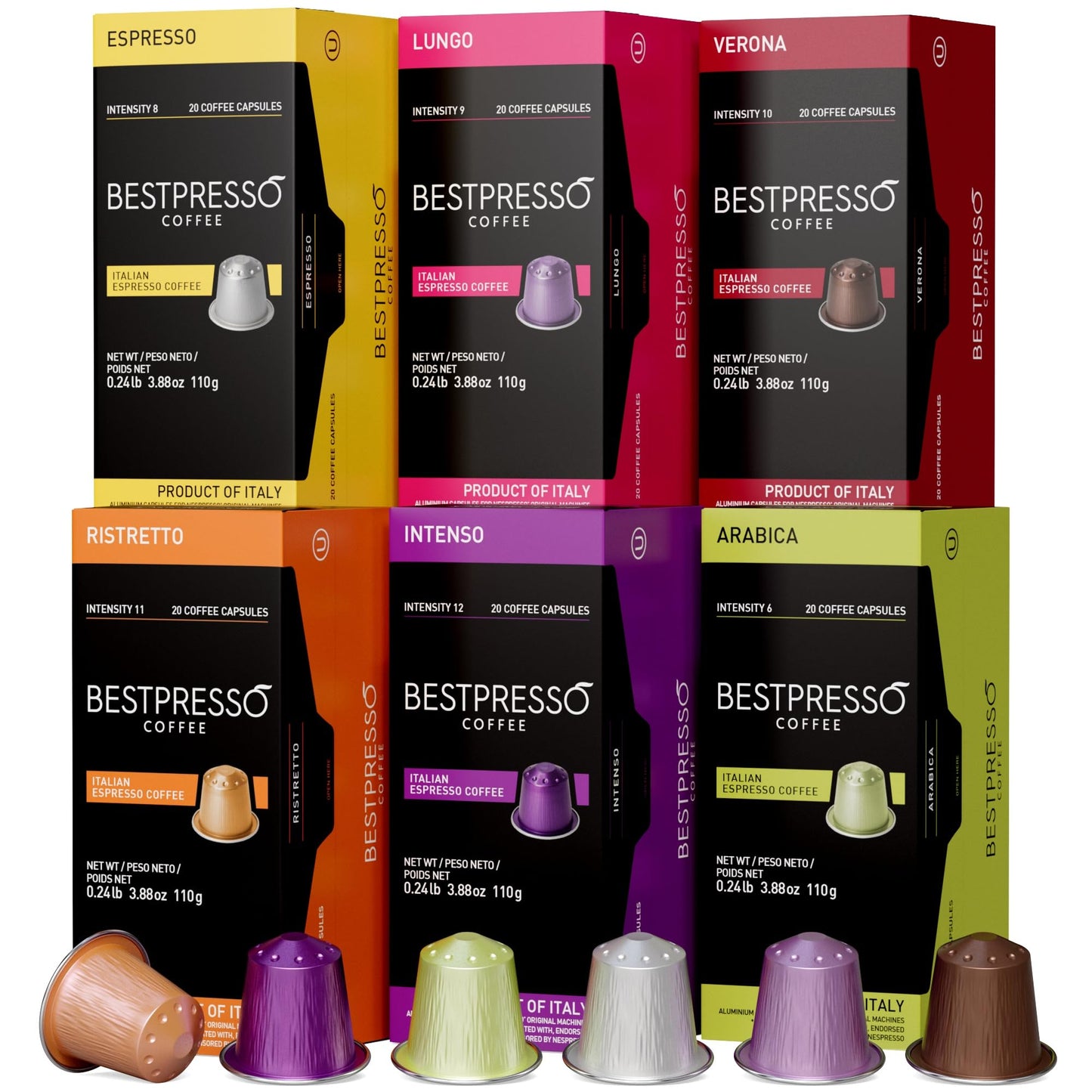 Bestpresso Coffee for Nespresso Original Machine 120 pods Certified Genuine Espresso Variety Pack Pods Compatible with Nespresso Original