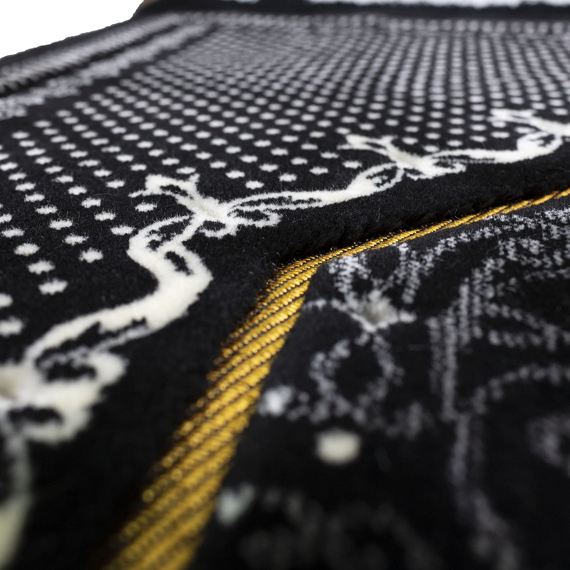 Modefa Turkish Islamic Velvet Prayer Rug - Thick & Wide Soft Carpet for Men & Women - Large Muslim Salah Mat - Ramadan & Eid Gift - with Car Hanger - Double Plush Topkapi (Black) - Medaid International