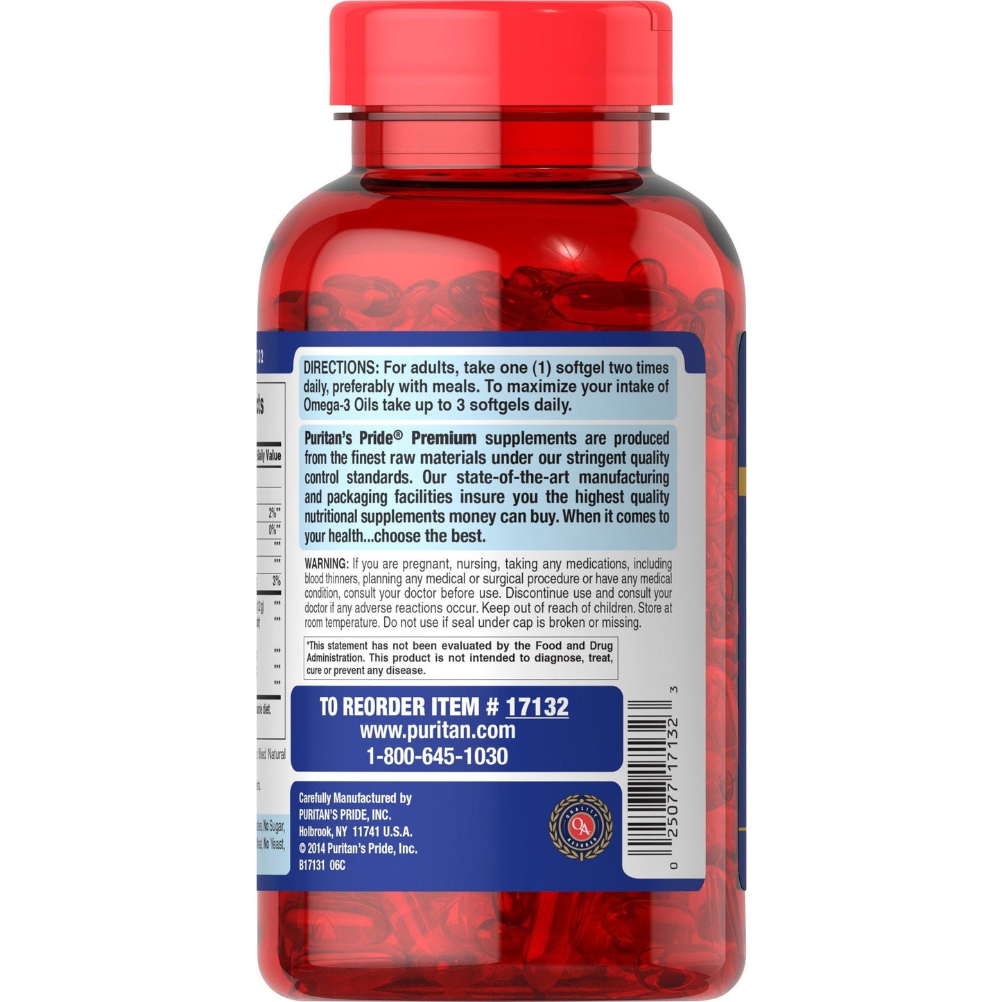Puritan's Pride Omega-3 Fish Oil 1200 Mg, 180 Count - Medaid International