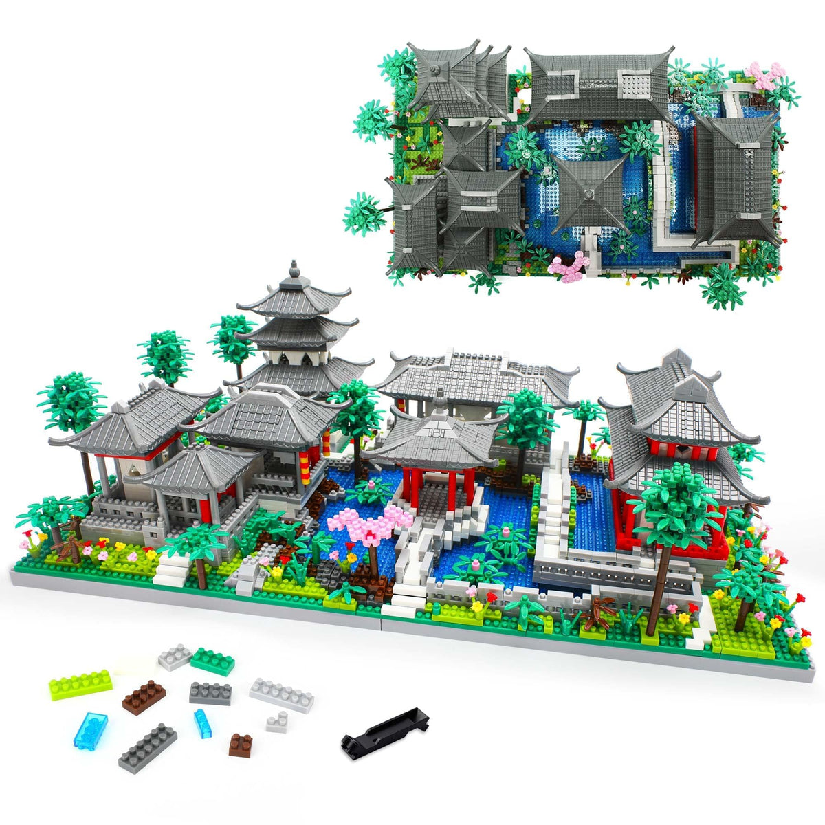 KASTWAVE Mini Chinese Architecture of Suzhou Garden with Cherry Blossom Tree Building Blocks Set, Botanical Collection Building Set for Adults, 14+ Teens (3888 Pcs)