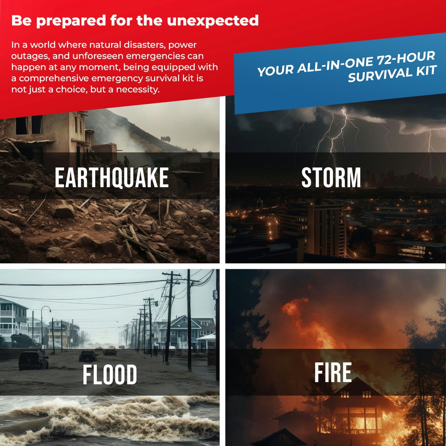 First My Family All-in-One 1 Person, 72 Hour Bug Out Bag Emergency Survival Kit for Family. Be Prepared for Hurricanes, Floods, Tsunami, Other Disasters