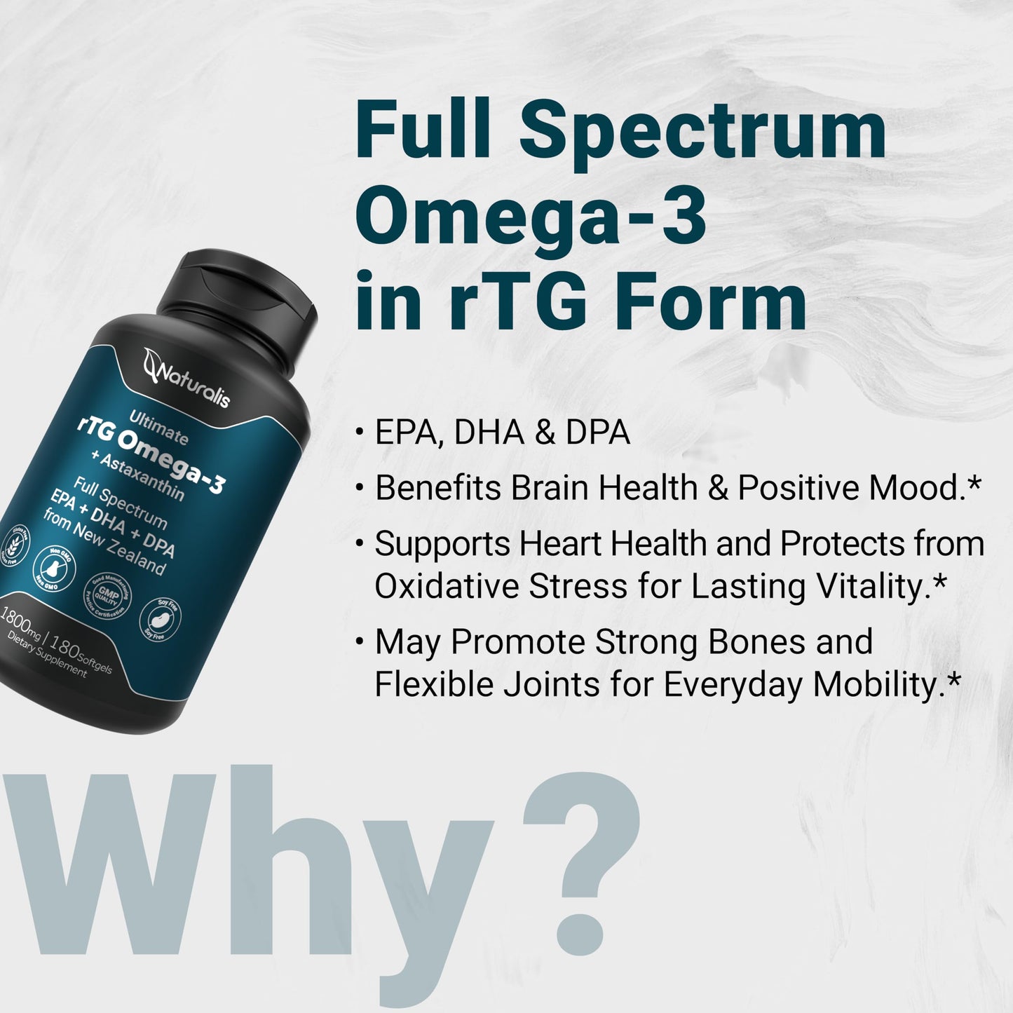 Naturalis Ultimate rTG Omega 3 Fish Oil 1800mg from Wild New Zealand Tuna - Full Spectrum Omega3s EPA, DHA & DPA - Sustainably Sourced, Non-GMO, Gluten Free - 180 Softgels - Medaid International