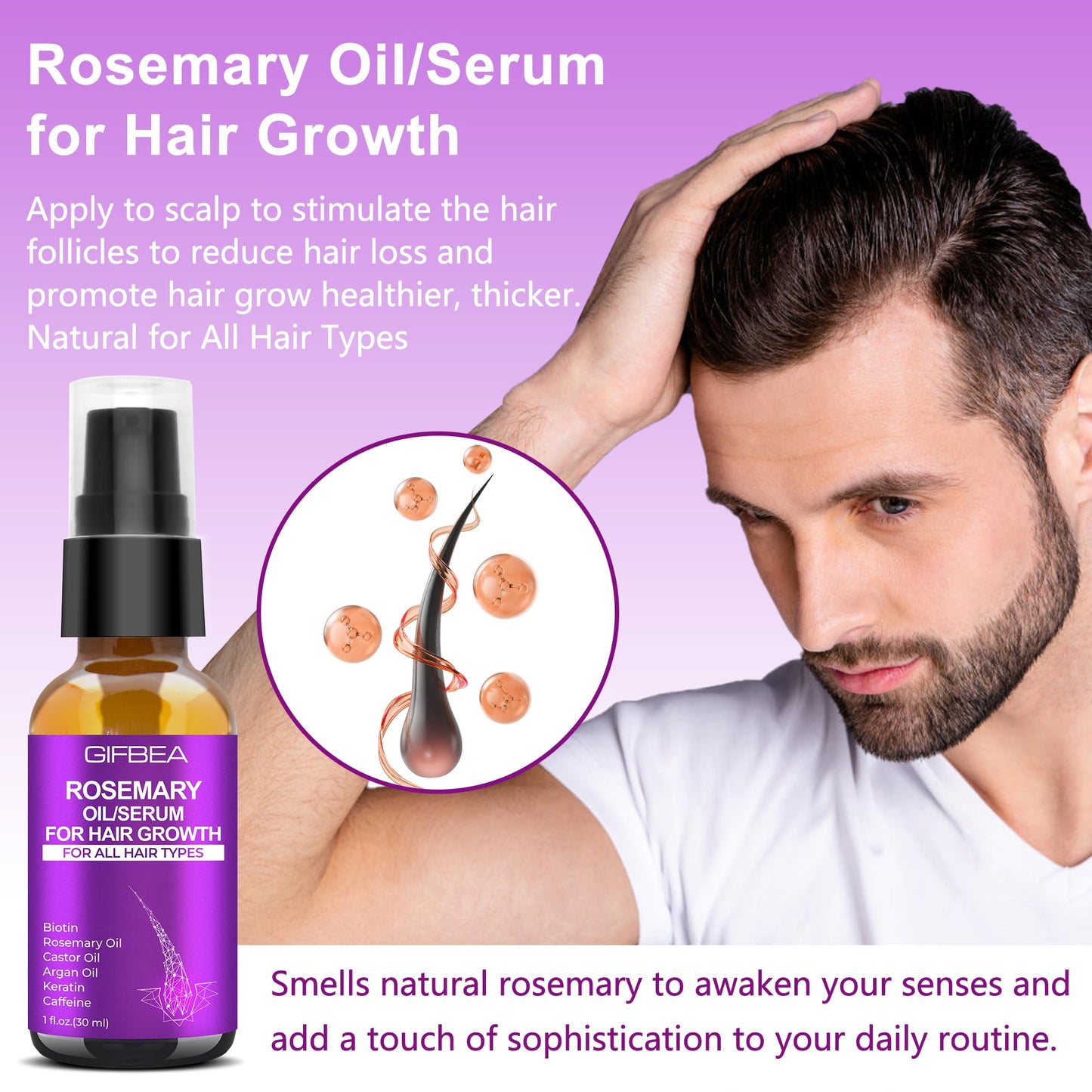 Rosemary Oil Hair Growth Serum W/Rosemary Water & Rice Water Spray Hair Growth,Biotin Castor Oil Argan Oil Caffeine Keratin Reduce Hair Loss,Restore Dry Damaged Hair Regrowth Treatments for Women Men - Medaid International