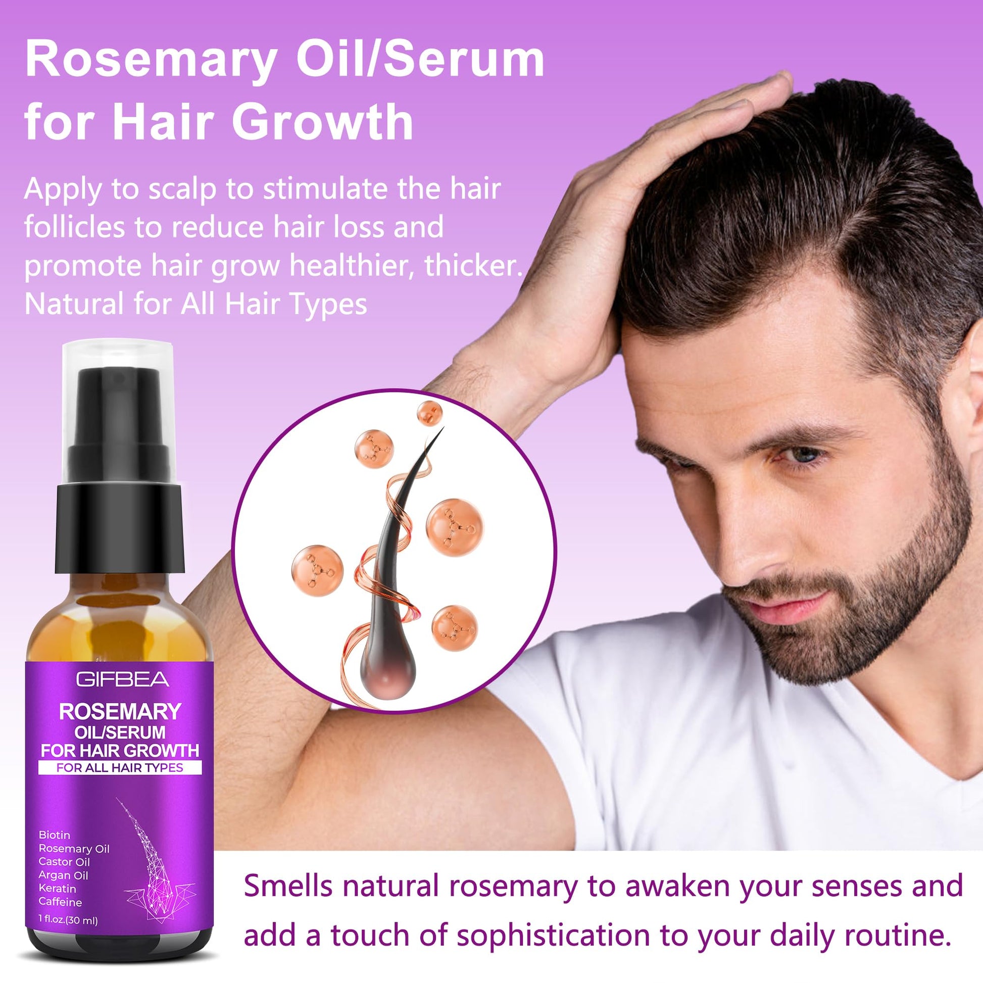 Rosemary Oil Hair Growth Serum W/Rosemary Water & Rice Water Spray Hair Growth,Biotin Castor Oil Argan Oil Caffeine Keratin Reduce Hair Loss,Restore Dry Damaged Hair Regrowth Treatments for Women Men - Medaid International