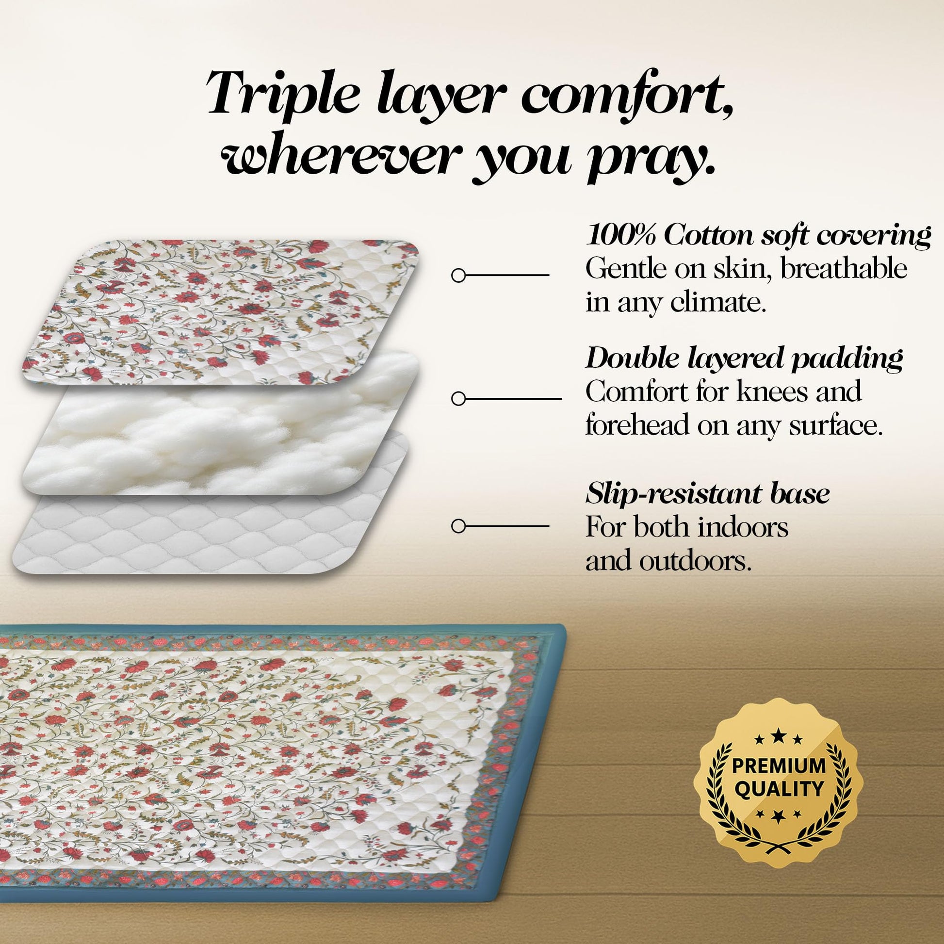 The Linen Company Prayer Mat - Thick Padded & Foldable Travel Prayer Mat - Ideal for Home, Office & Mosque Use - Portable & Machine Washable with Modern Design - Best as Islamic/Umrah Gift - Samarkand - Medaid International