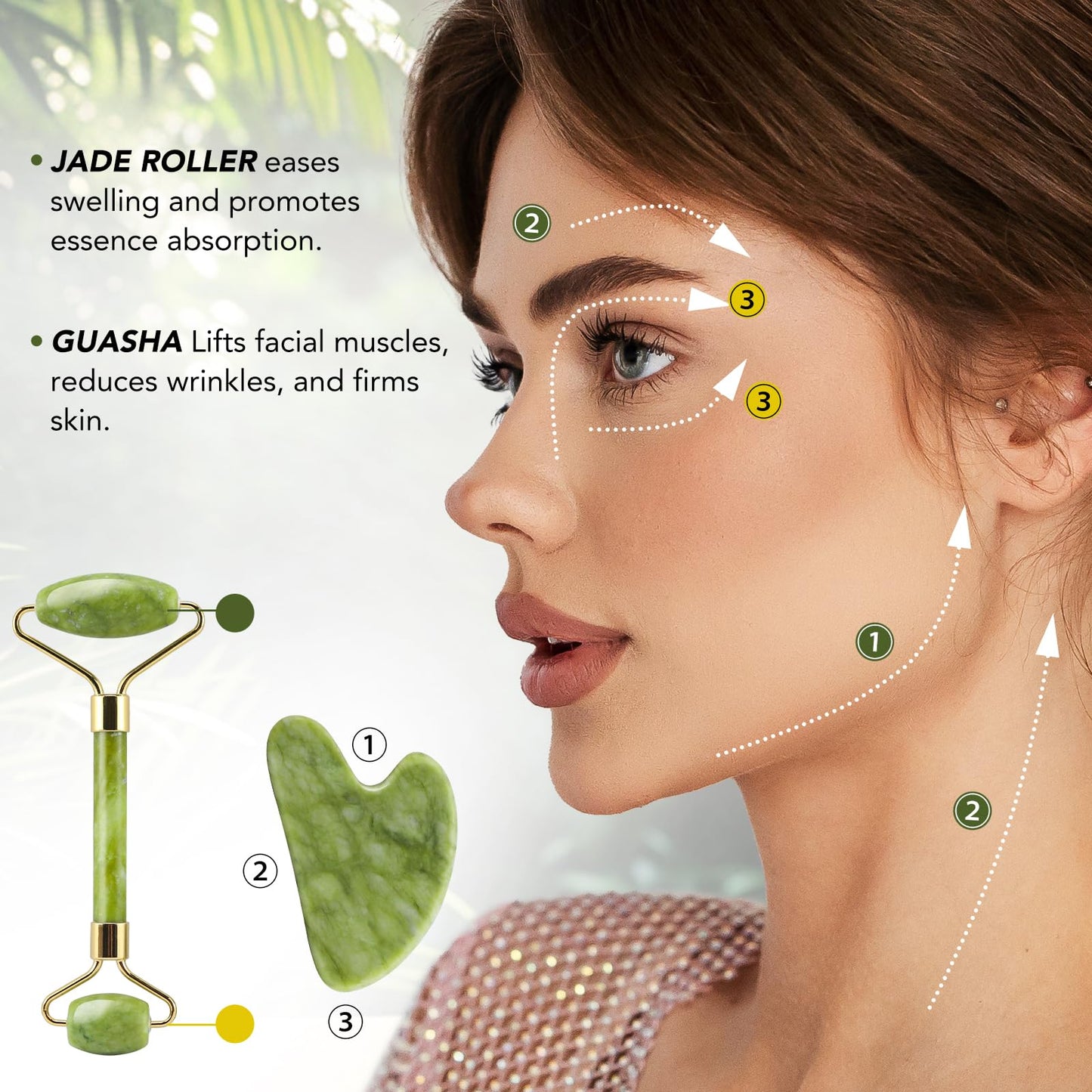 huefull Genuine Jade Roller & Gua Sha Set for Face, Cooling & Firming Effect, Sculpting Tool for Jawline & Skin Care, Self-Care Gift for Women & Men - Medaid International